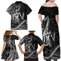 Filipinos Lapu Lapu Hero Family Matching Off Shoulder Maxi Dress and Hawaiian Shirt Black Polynesian Tribal Tattoo