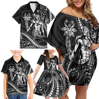 Filipinos Lapu Lapu Hero Family Matching Off Shoulder Short Dress and Hawaiian Shirt Black Polynesian Tribal Tattoo
