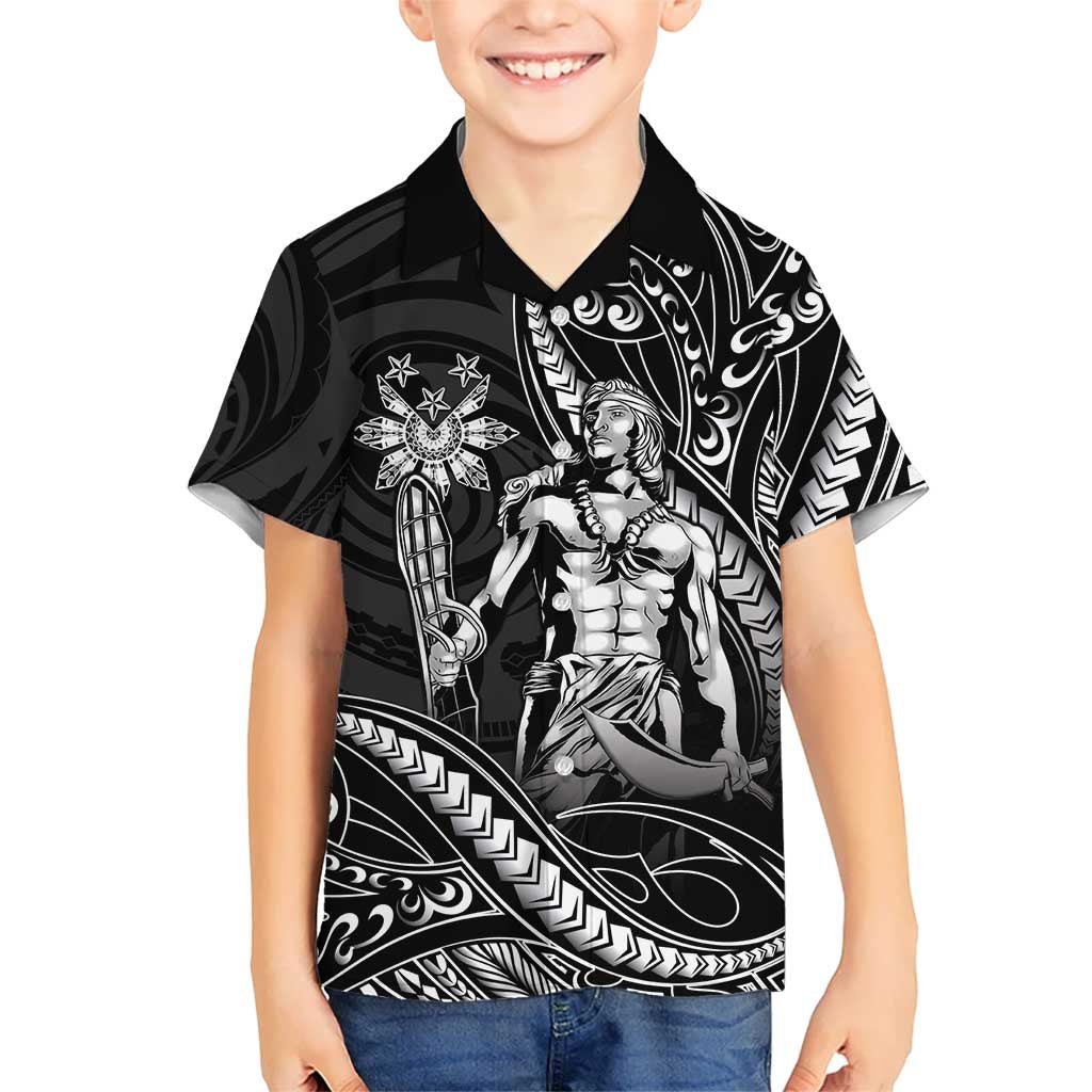 Filipinos Lapu Lapu Hero Family Matching Off Shoulder Short Dress and Hawaiian Shirt Black Polynesian Tribal Tattoo