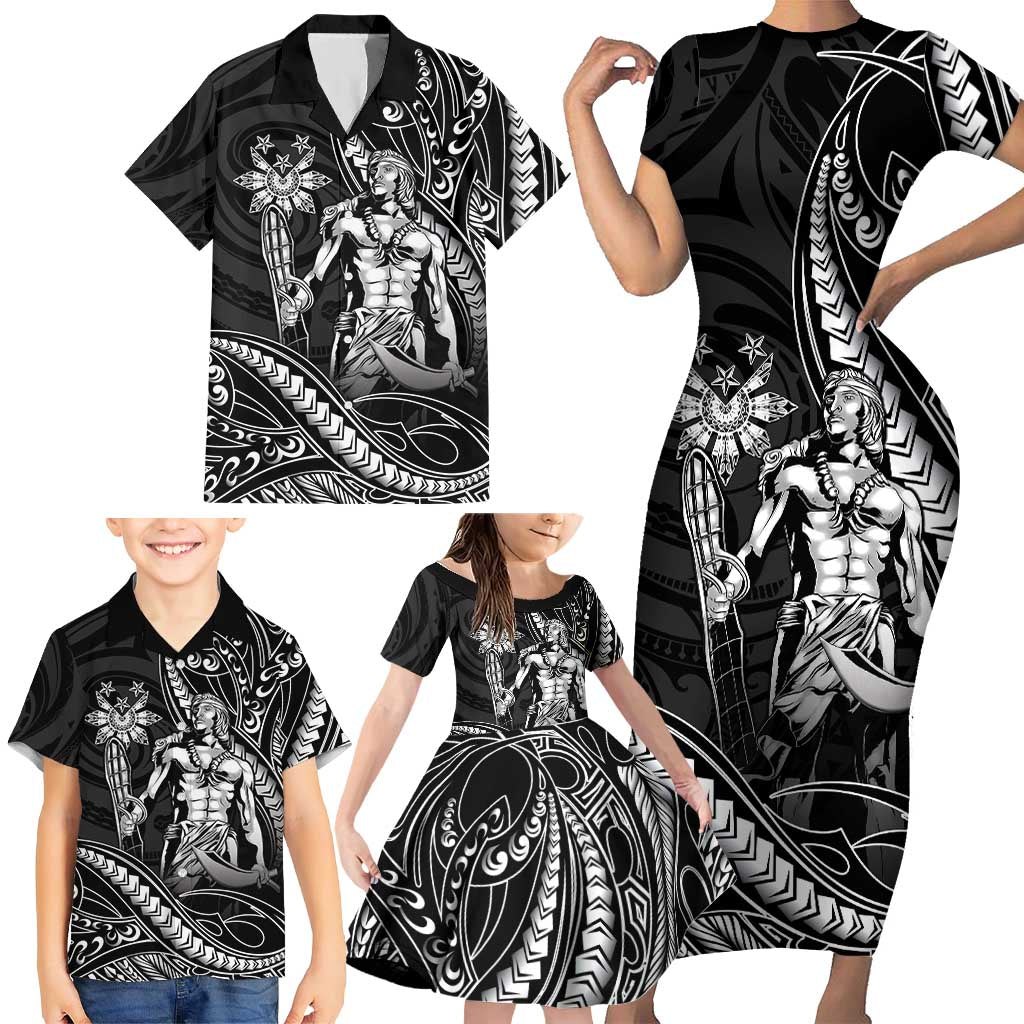 Filipinos Lapu Lapu Hero Family Matching Short Sleeve Bodycon Dress and Hawaiian Shirt Black Polynesian Tribal Tattoo LT05 - Polynesian Pride
