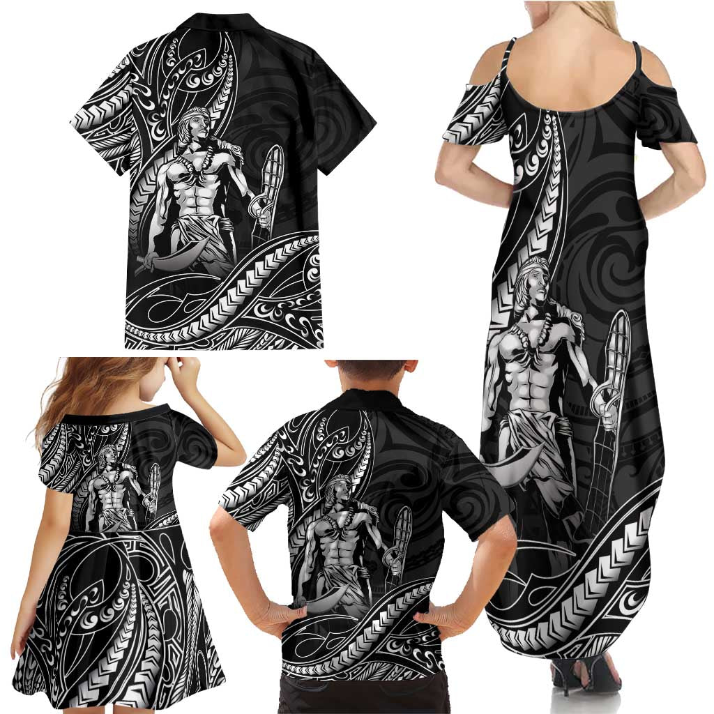Filipinos Lapu Lapu Hero Family Matching Summer Maxi Dress and Hawaiian Shirt Black Polynesian Tribal Tattoo