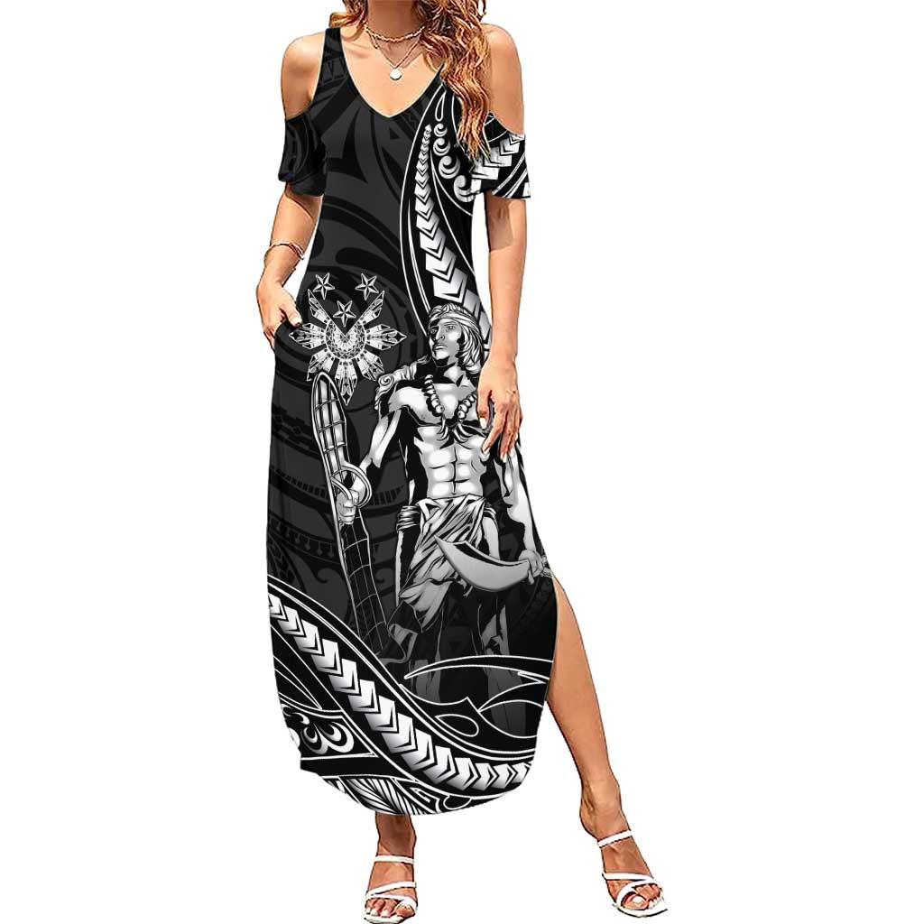 Filipinos Lapu Lapu Hero Family Matching Summer Maxi Dress and Hawaiian Shirt Black Polynesian Tribal Tattoo