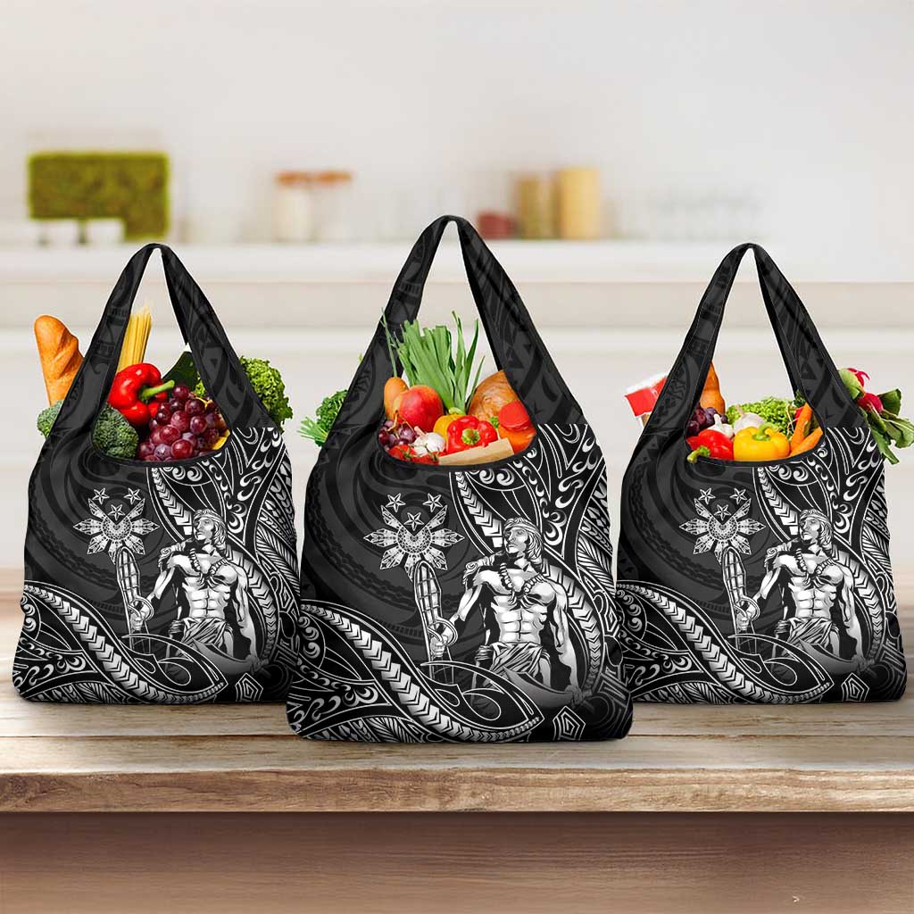 Filipinos Lapu Lapu Hero Grocery Bag Black Polynesian Tribal Tattoo LT05 3-pack One Size Black - Polynesian Pride
