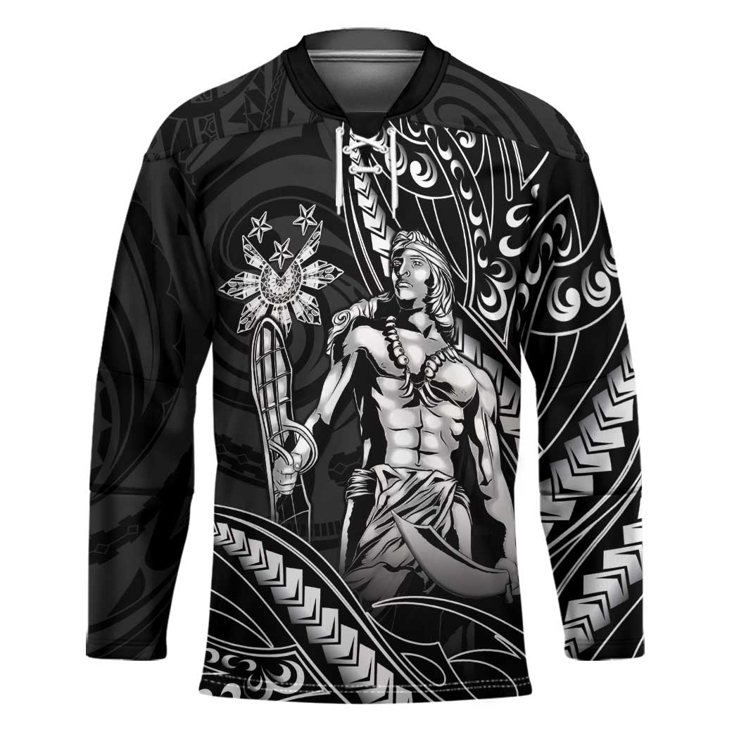 Filipinos Lapu Lapu Hero Hockey Jersey Black Polynesian Tribal Tattoo LT05 Unisex Black - Polynesian Pride