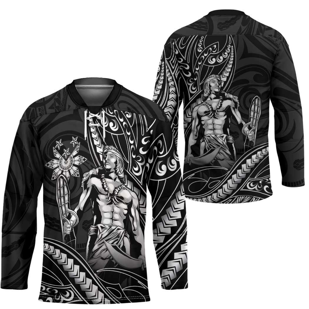 Filipinos Lapu Lapu Hero Hockey Jersey Black Polynesian Tribal Tattoo LT05 - Polynesian Pride