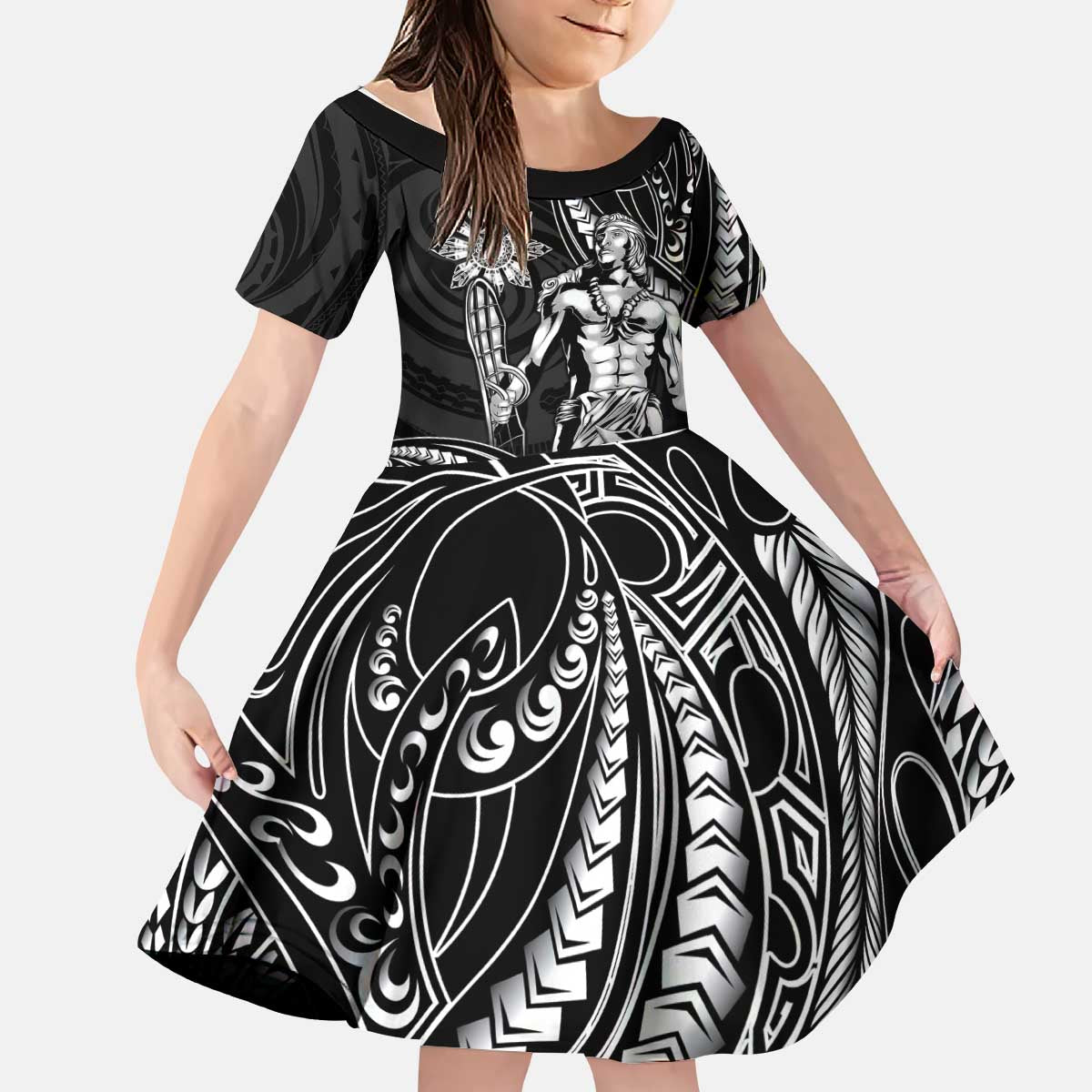 Filipinos Lapu Lapu Hero Kid Short Sleeve Dress Black Polynesian Tribal Tattoo LT05 KID Black - Polynesian Pride