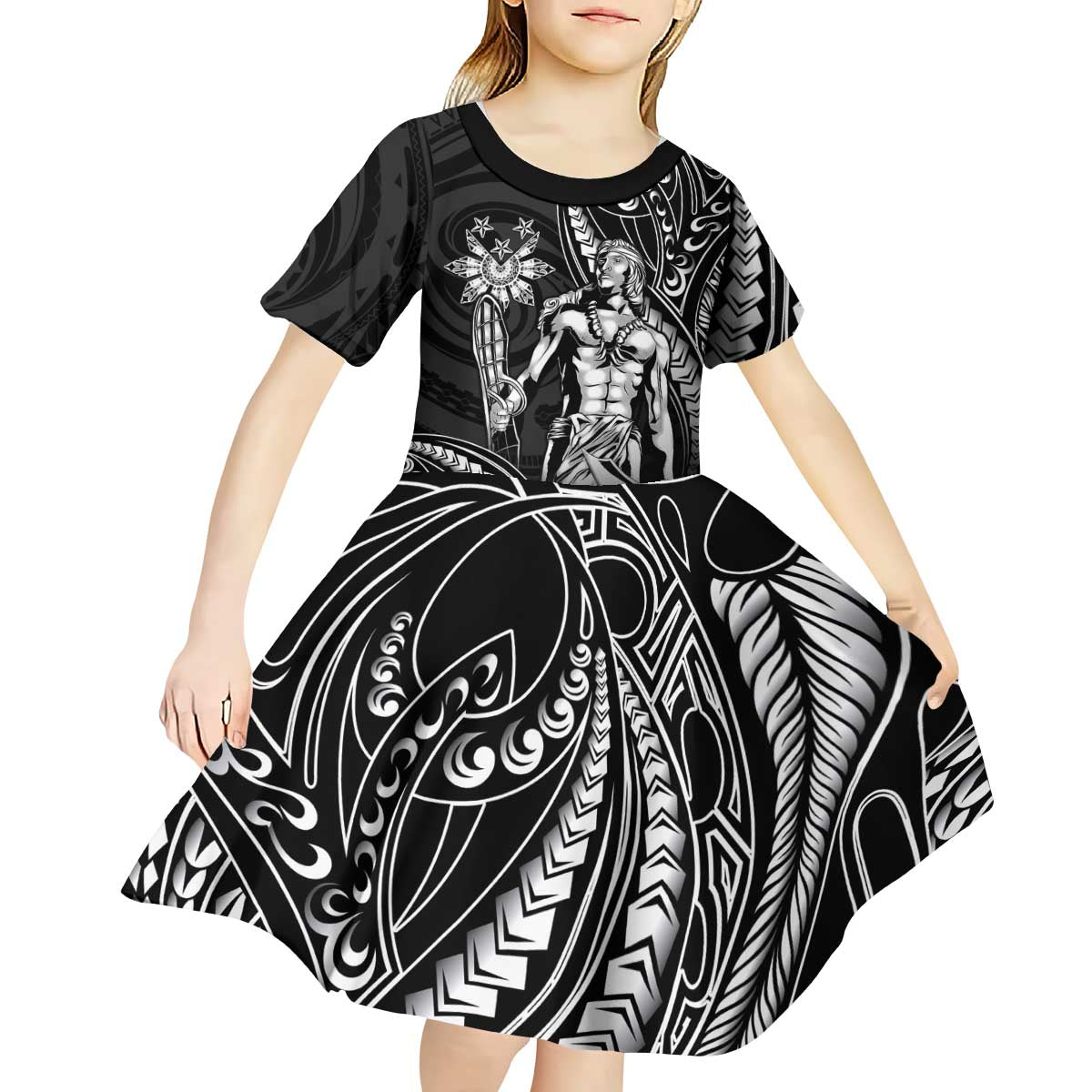 Filipinos Lapu Lapu Hero Kid Short Sleeve Dress Black Polynesian Tribal Tattoo