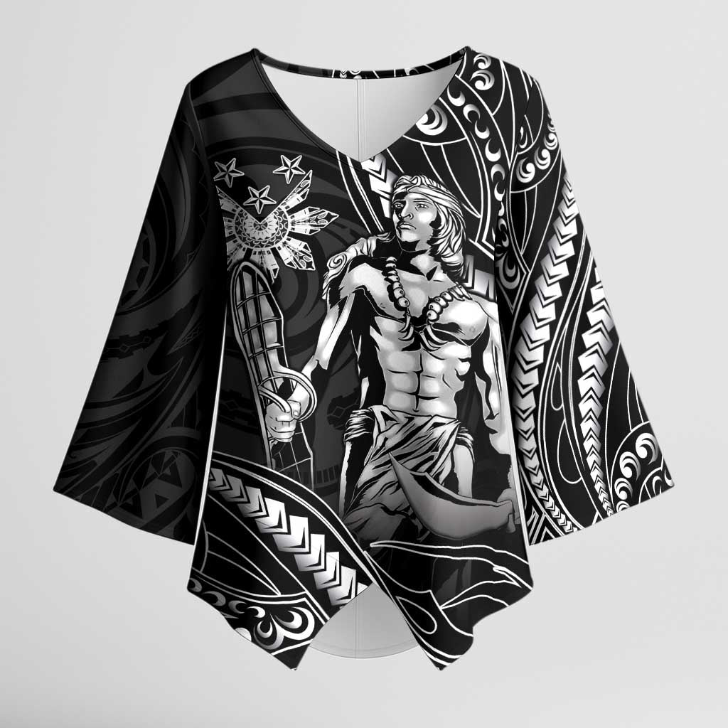 Filipinos Lapu Lapu Hero Kimono Sleeve Blouse Black Polynesian Tribal Tattoo LT05 Female Black - Polynesian Pride