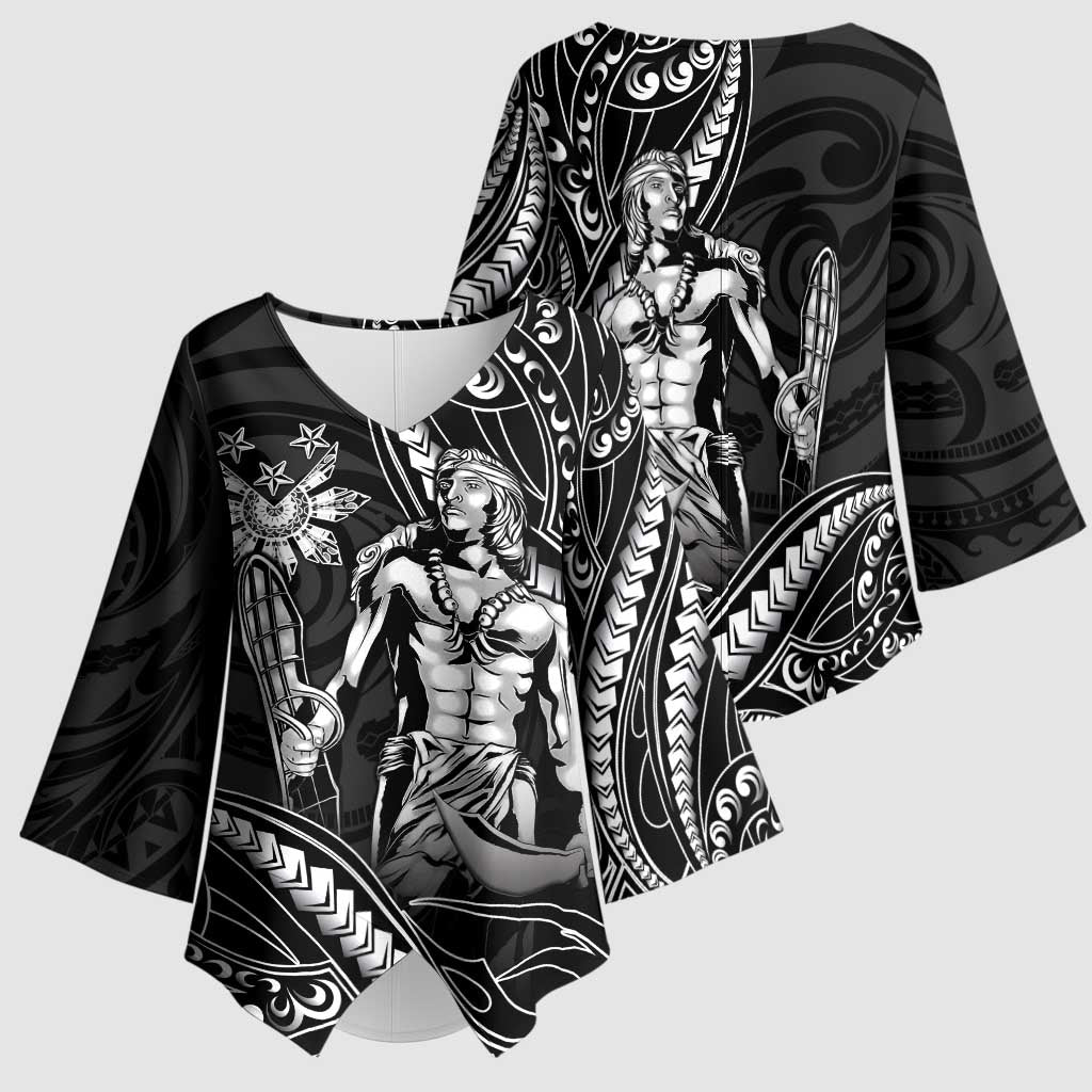 Filipinos Lapu Lapu Hero Kimono Sleeve Blouse Black Polynesian Tribal Tattoo LT05 - Polynesian Pride