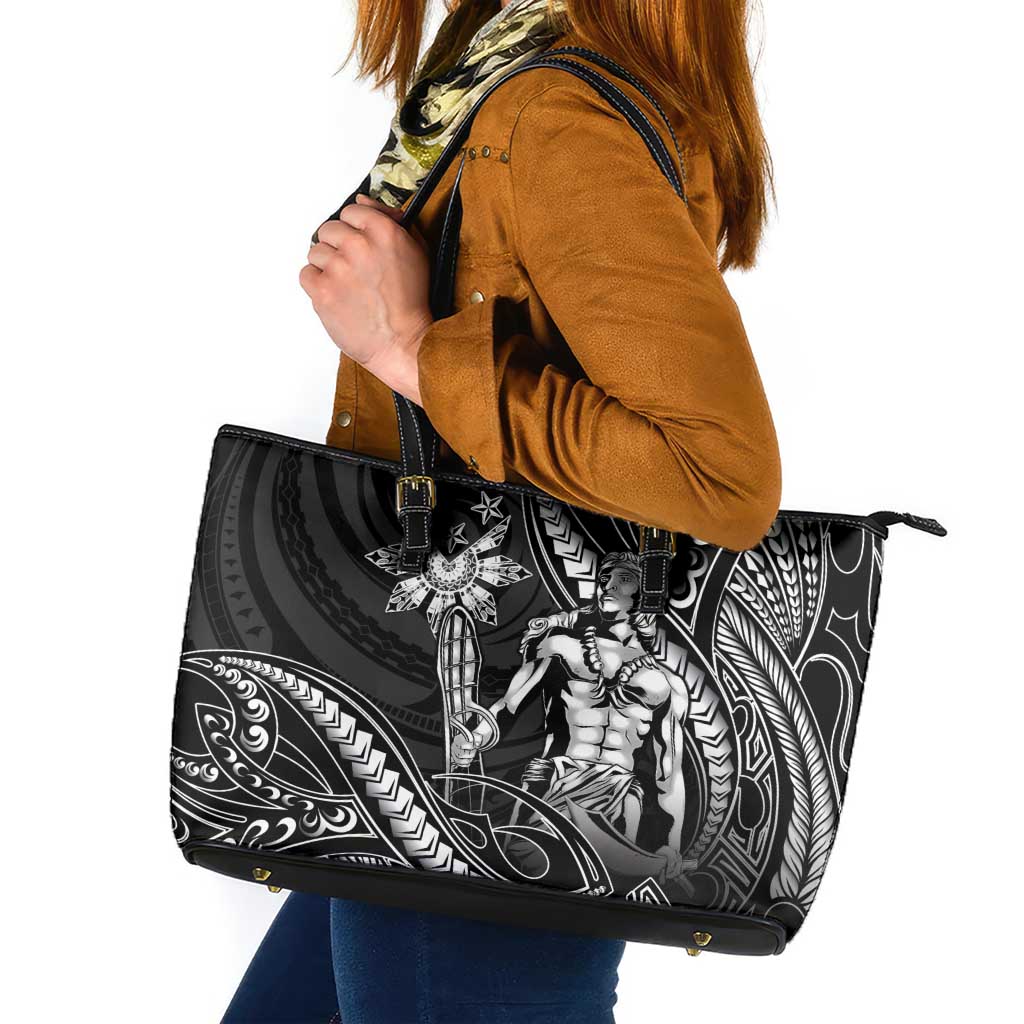 Filipinos Lapu Lapu Hero Leather Tote Bag Black Polynesian Tribal Tattoo LT05 Black - Polynesian Pride