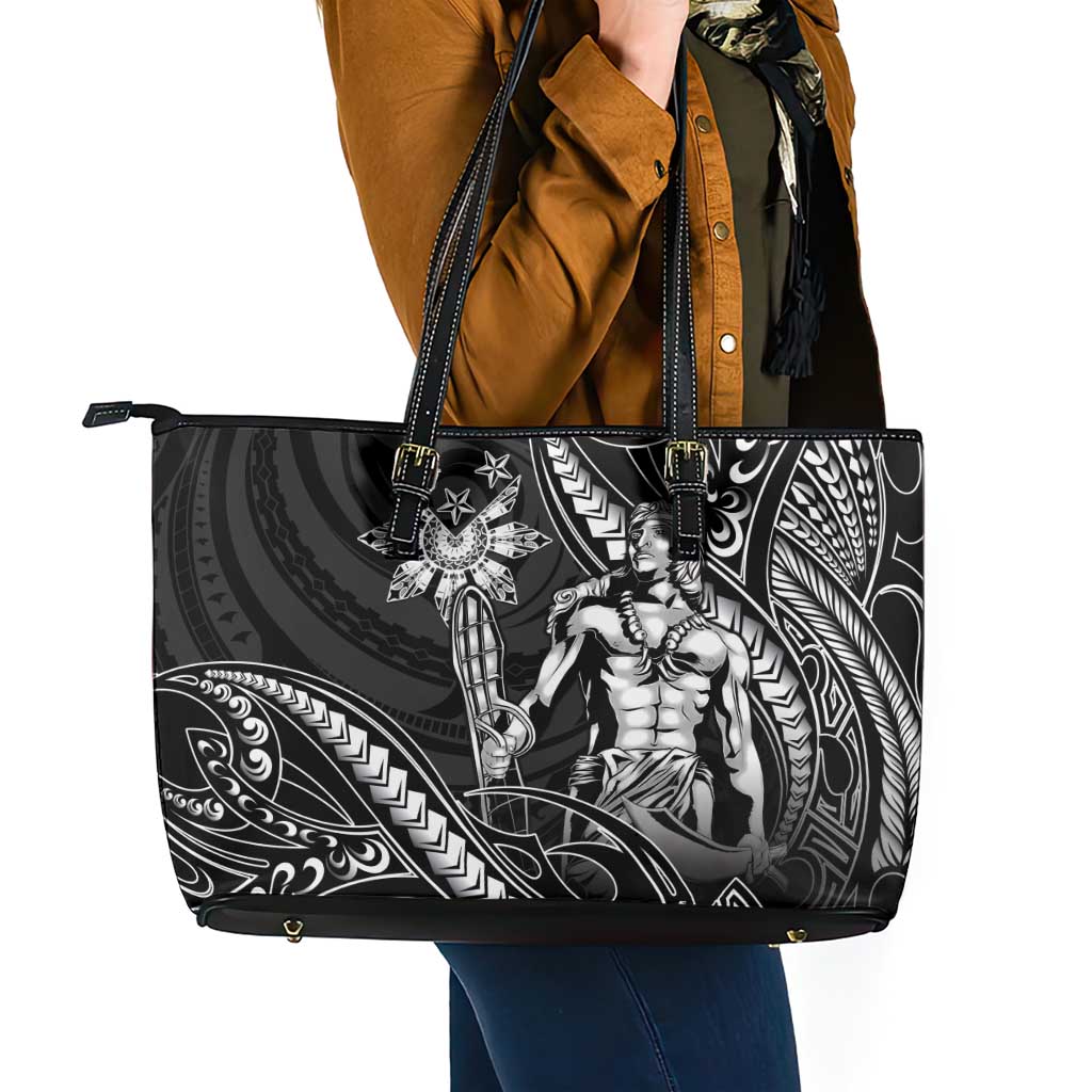 Filipinos Lapu Lapu Hero Leather Tote Bag Black Polynesian Tribal Tattoo LT05 - Polynesian Pride