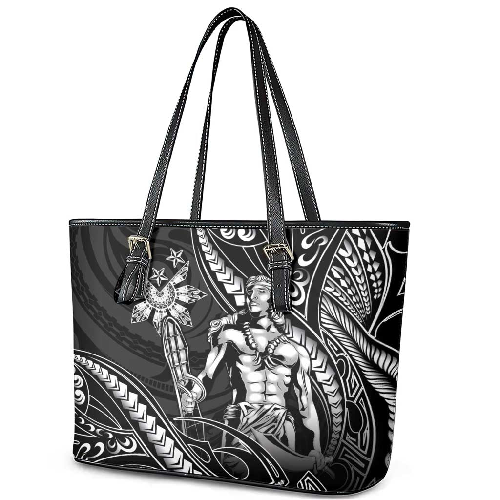 Filipinos Lapu Lapu Hero Leather Tote Bag Black Polynesian Tribal Tattoo LT05 - Polynesian Pride