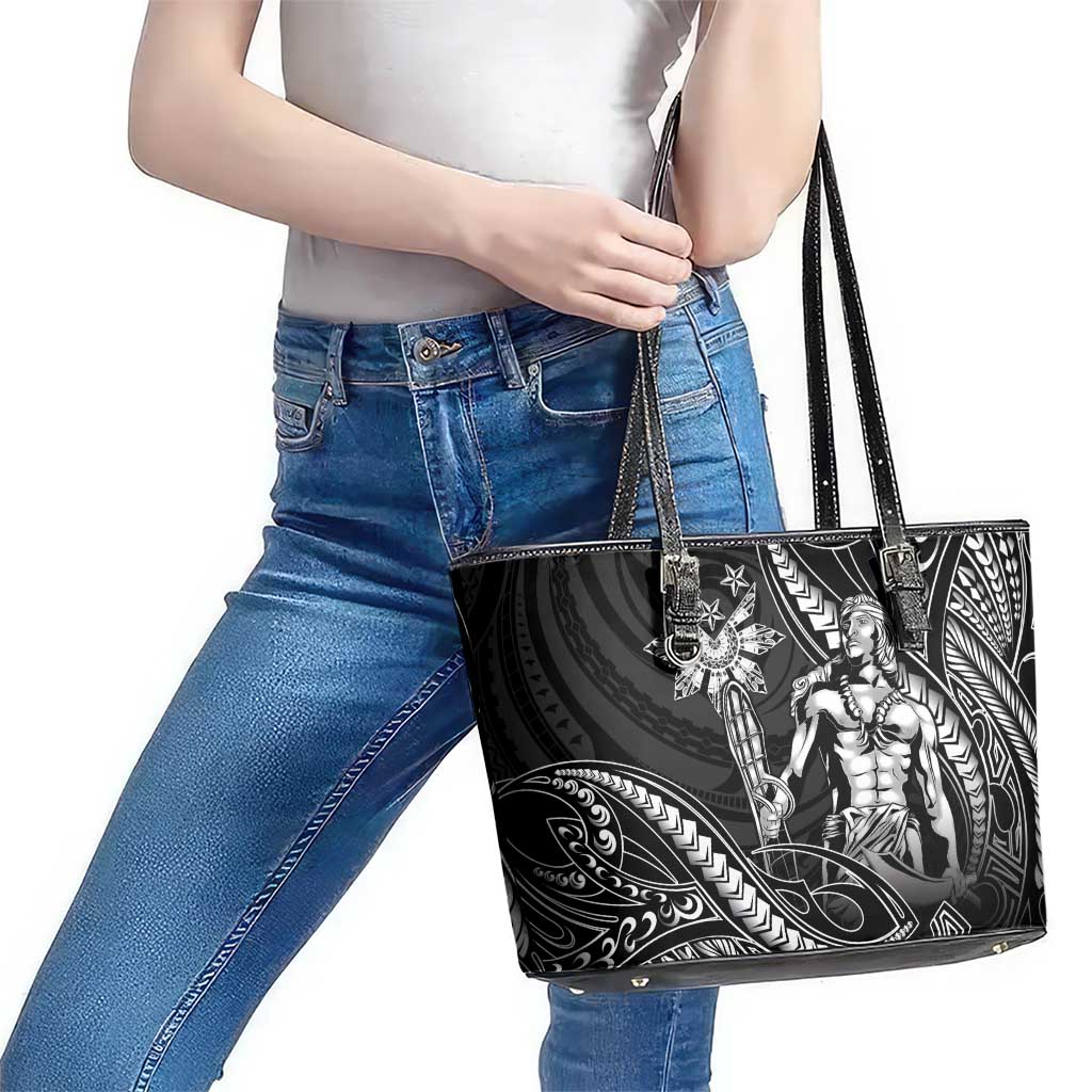 Filipinos Lapu Lapu Hero Leather Tote Bag Black Polynesian Tribal Tattoo LT05 - Polynesian Pride