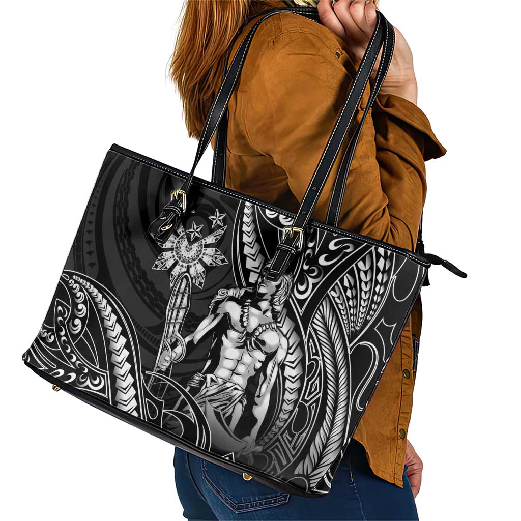 Filipinos Lapu Lapu Hero Leather Tote Bag Black Polynesian Tribal Tattoo LT05 - Polynesian Pride