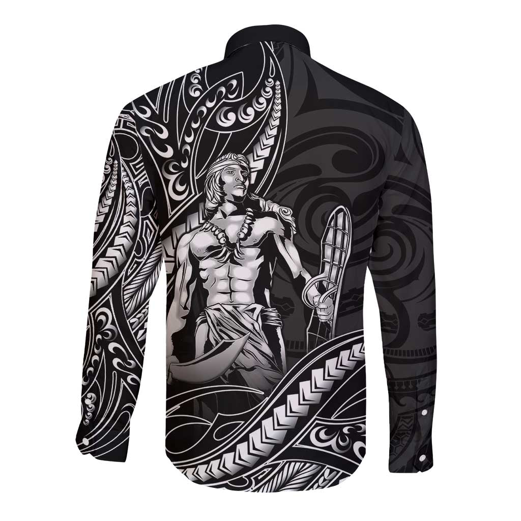 Filipinos Lapu Lapu Hero Long Sleeve Button Shirt Black Polynesian Tribal Tattoo LT05 - Polynesian Pride