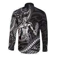 Filipinos Lapu Lapu Hero Long Sleeve Button Shirt Black Polynesian Tribal Tattoo LT05 - Polynesian Pride