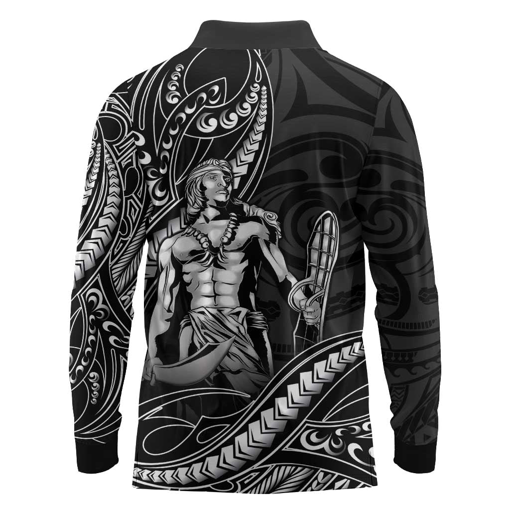 Filipinos Lapu Lapu Hero Long Sleeve Polo Shirt Black Polynesian Tribal Tattoo LT05 - Polynesian Pride