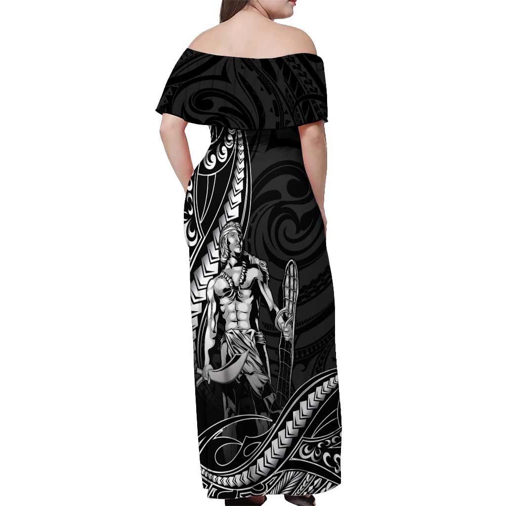 Filipinos Lapu Lapu Hero Off Shoulder Maxi Dress Black Polynesian Tribal Tattoo LT05 - Polynesian Pride