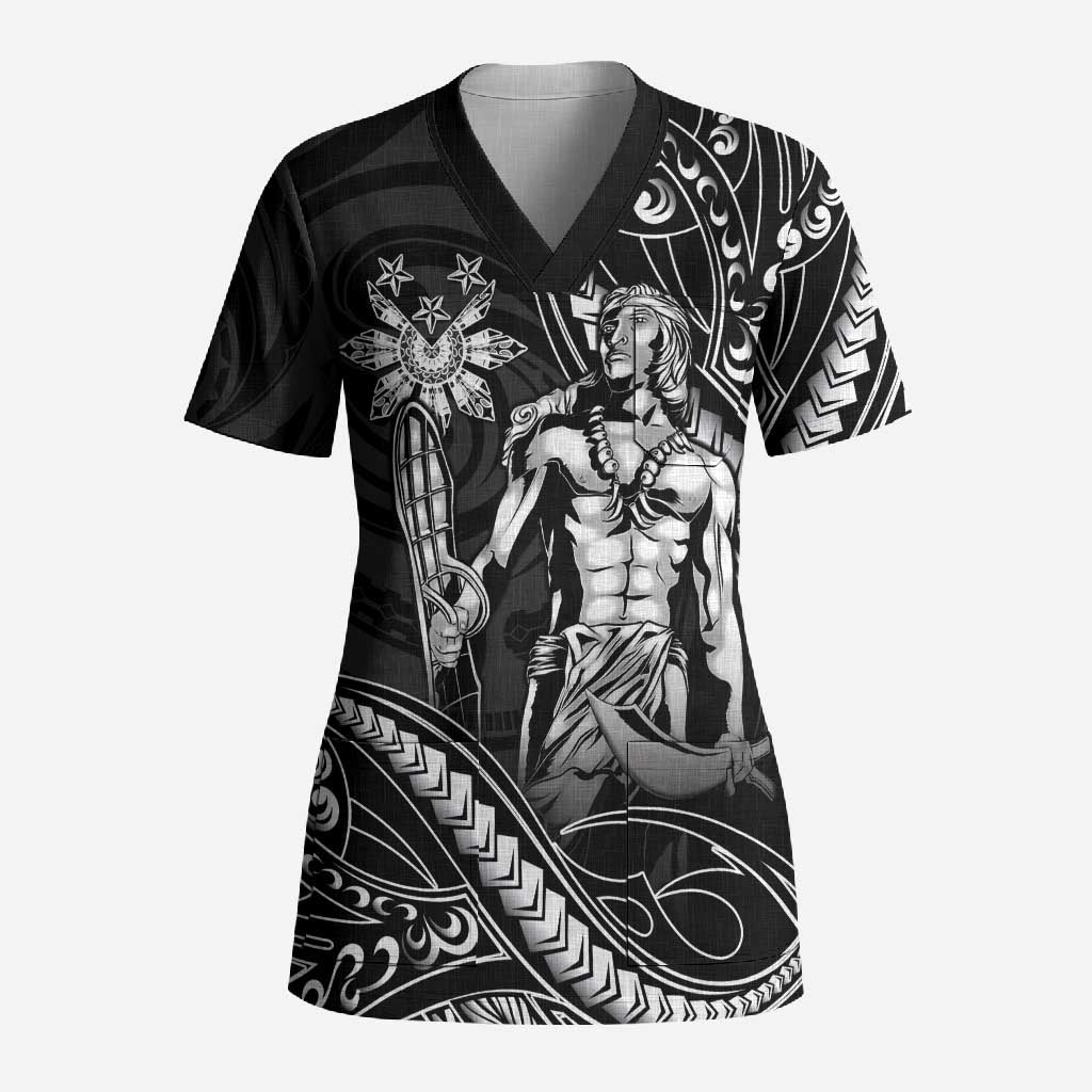 Filipinos Lapu Lapu Hero Scrub Top Black Polynesian Tribal Tattoo LT05 Adult Black - Polynesian Pride