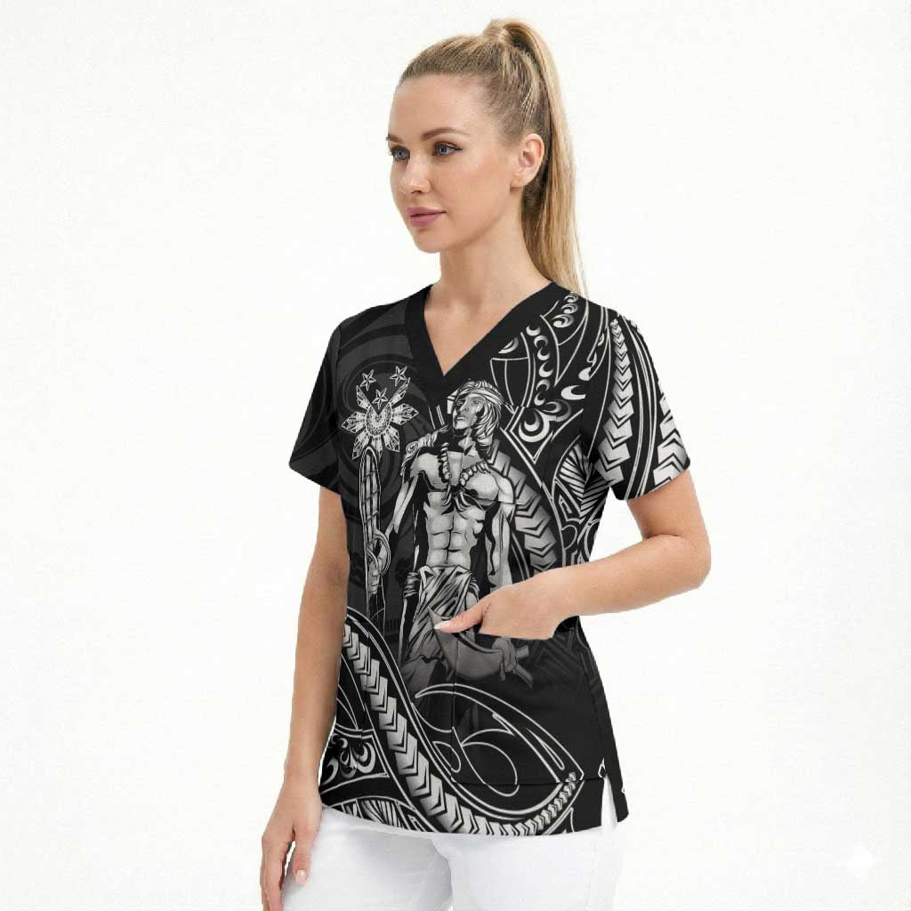 Filipinos Lapu Lapu Hero Scrub Top Black Polynesian Tribal Tattoo LT05 - Polynesian Pride