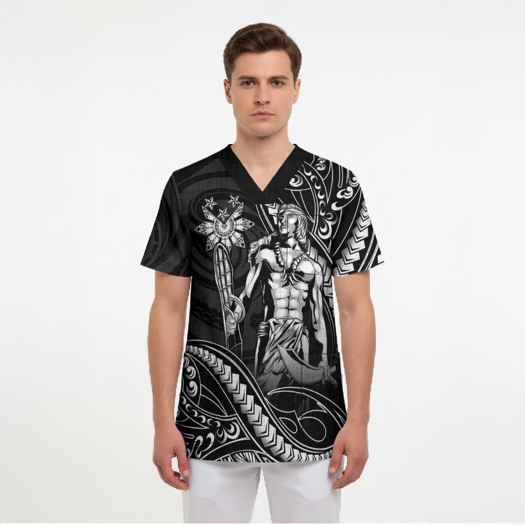 Filipinos Lapu Lapu Hero Scrub Top Black Polynesian Tribal Tattoo LT05 - Polynesian Pride