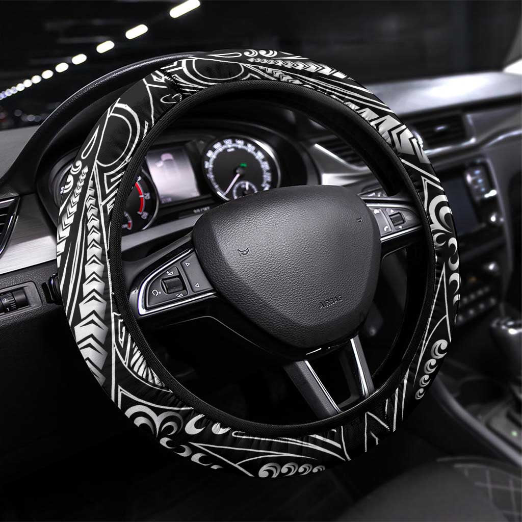Filipinos Lapu Lapu Hero Steering Wheel Cover Black Polynesian Tribal Tattoo LT05 Universal Fit Black - Polynesian Pride
