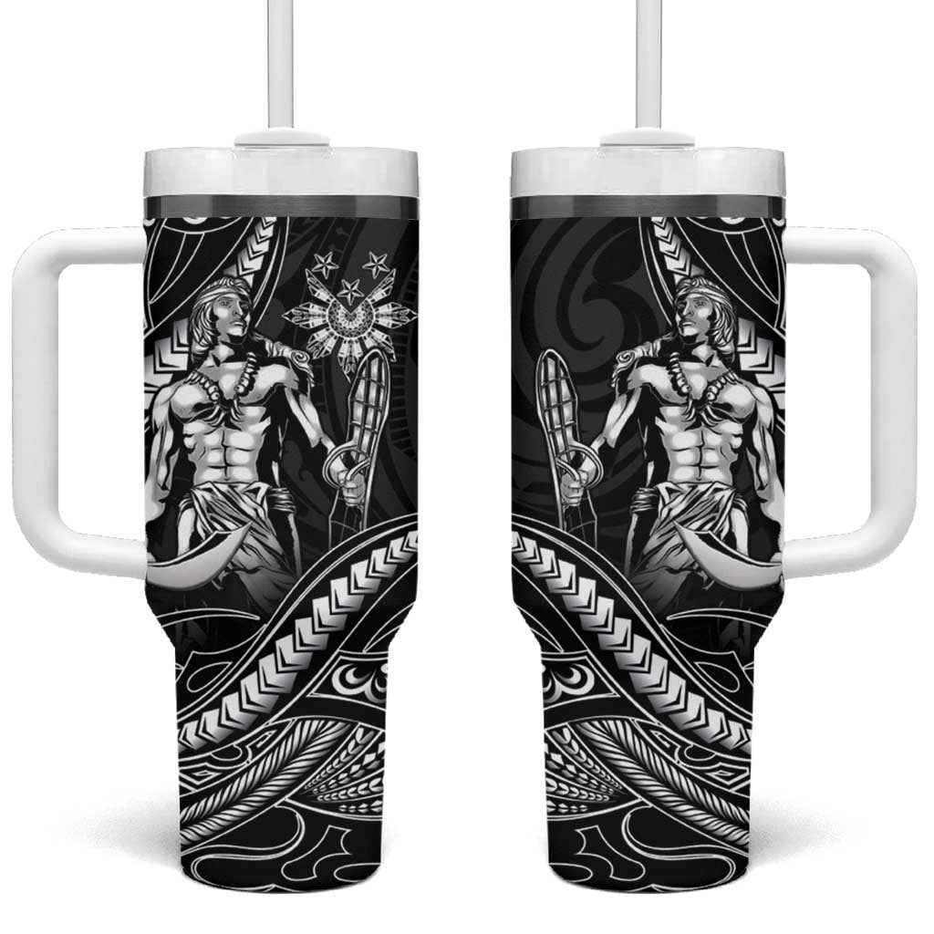 Filipinos Lapu Lapu Hero Tumbler With Handle Black Polynesian Tribal Tattoo LT05 One Size: 40 oz Black - Polynesian Pride