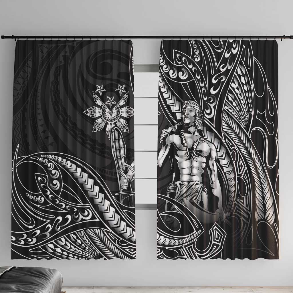 Filipinos Lapu Lapu Hero Window Curtain Black Polynesian Tribal Tattoo LT05 With Hooks Black - Polynesian Pride