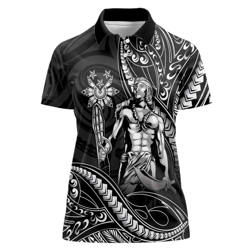 Filipinos Lapu Lapu Hero Women Polo Shirt Black Polynesian Tribal Tattoo LT05 Female Black - Polynesian Pride