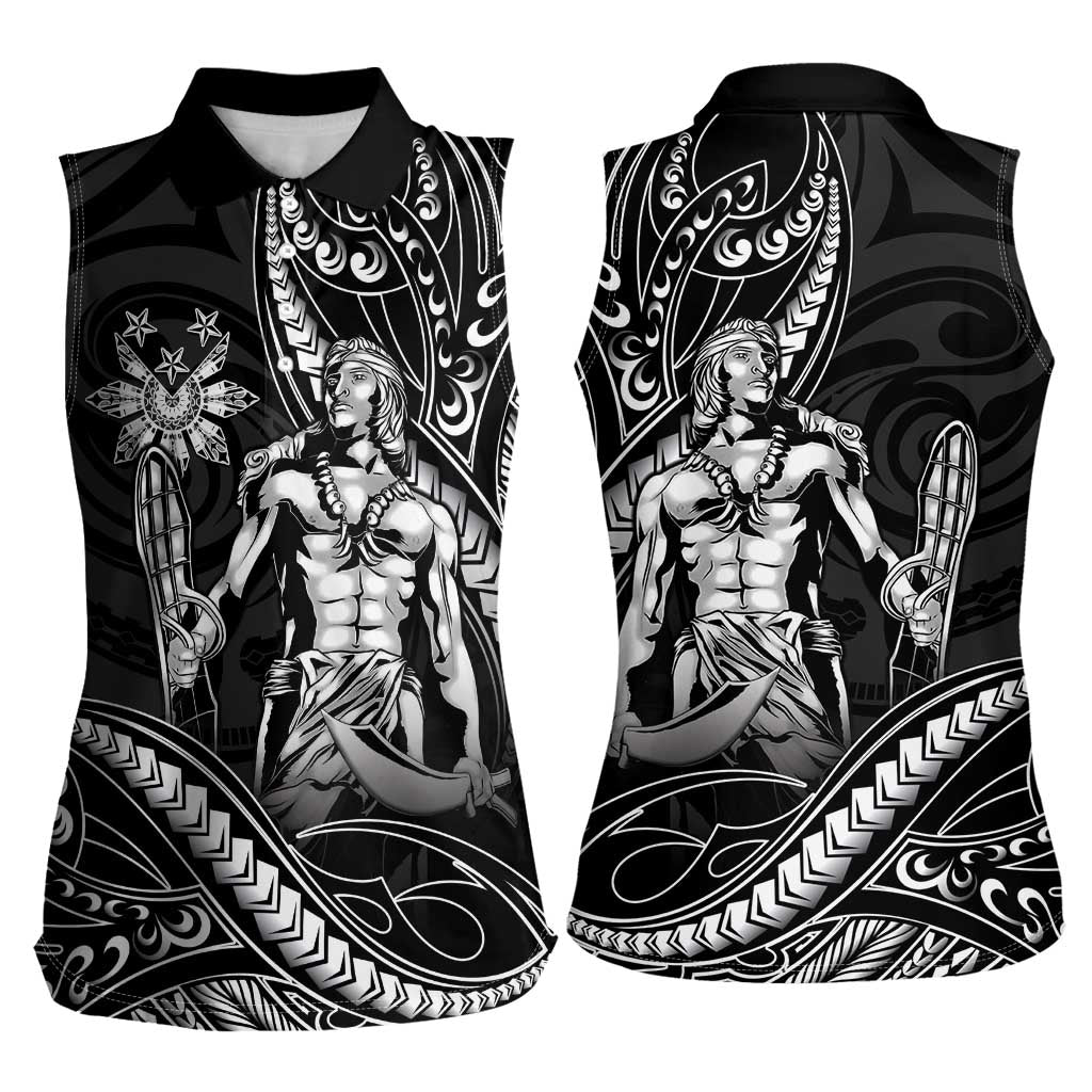 Filipinos Lapu Lapu Hero Women Sleeveless Polo Shirt Black Polynesian Tribal Tattoo