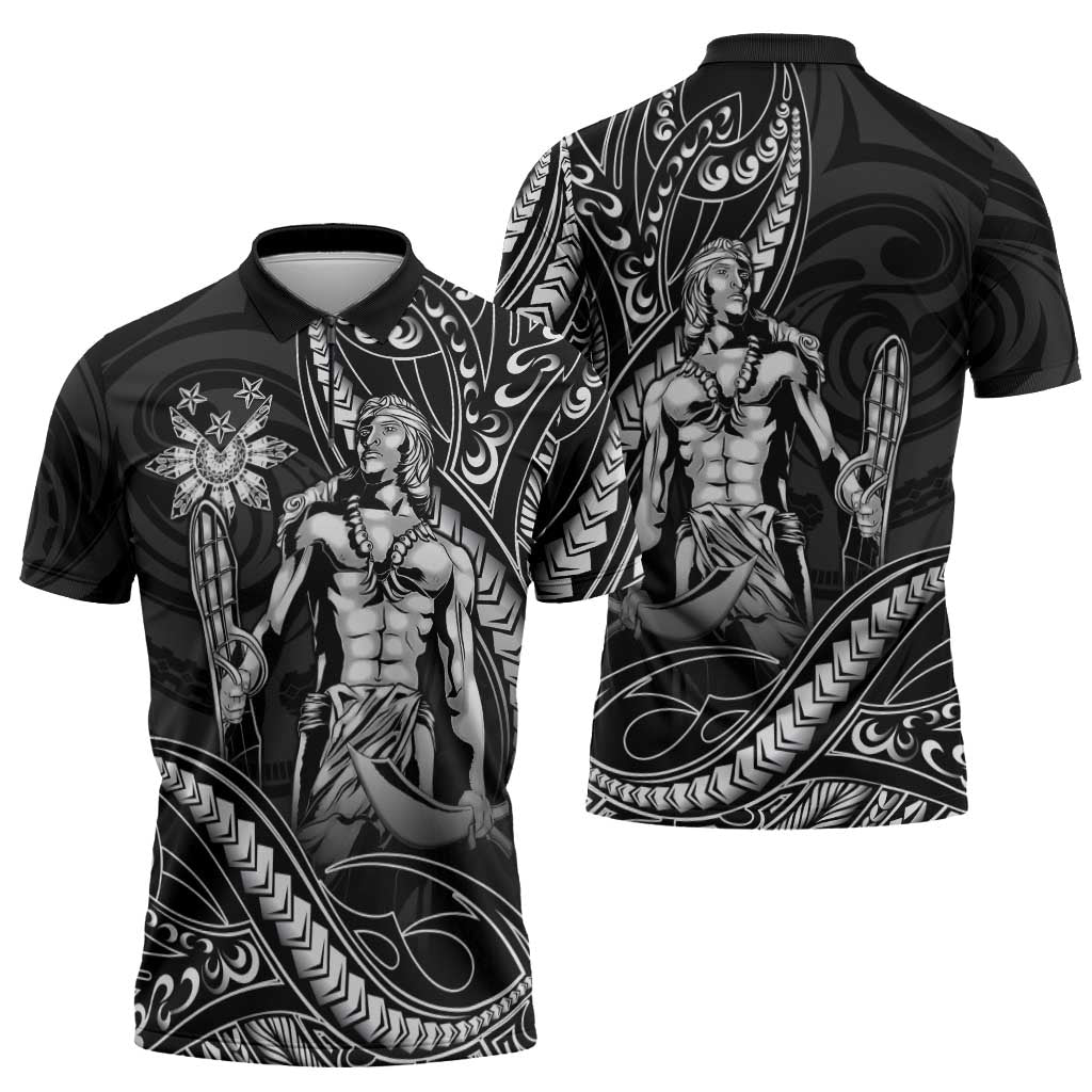 Filipinos Lapu Lapu Hero Zipper Polo Shirt Black Polynesian Tribal Tattoo LT05 - Polynesian Pride