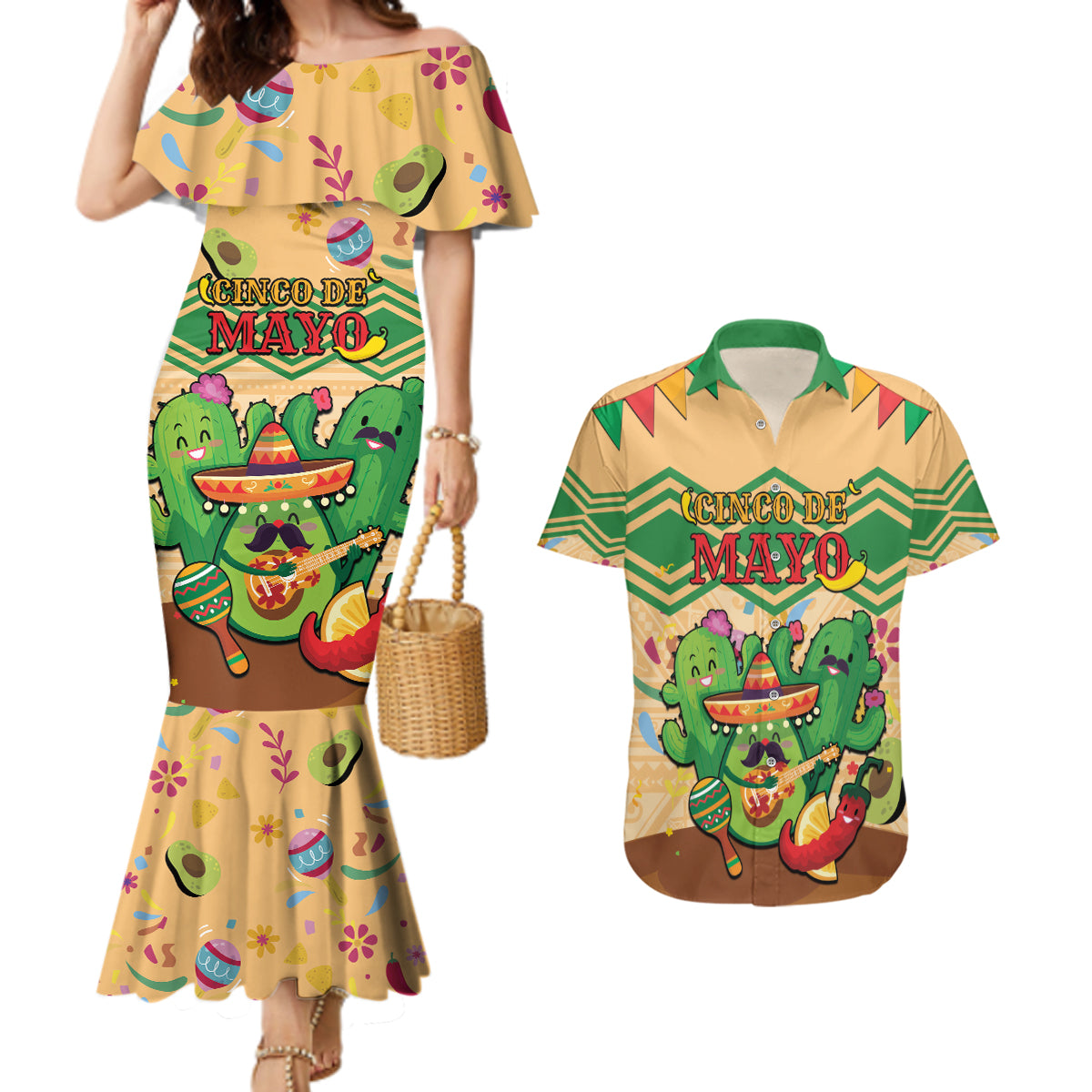 Personalised Hawaii Cinco De Mayo Couples Matching Mermaid Dress and Hawaiian Shirt Funny Style