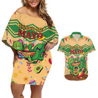 Personalised Hawaii Cinco De Mayo Couples Matching Off Shoulder Short Dress and Hawaiian Shirt Funny Style LT05 Brown - Polynesian Pride