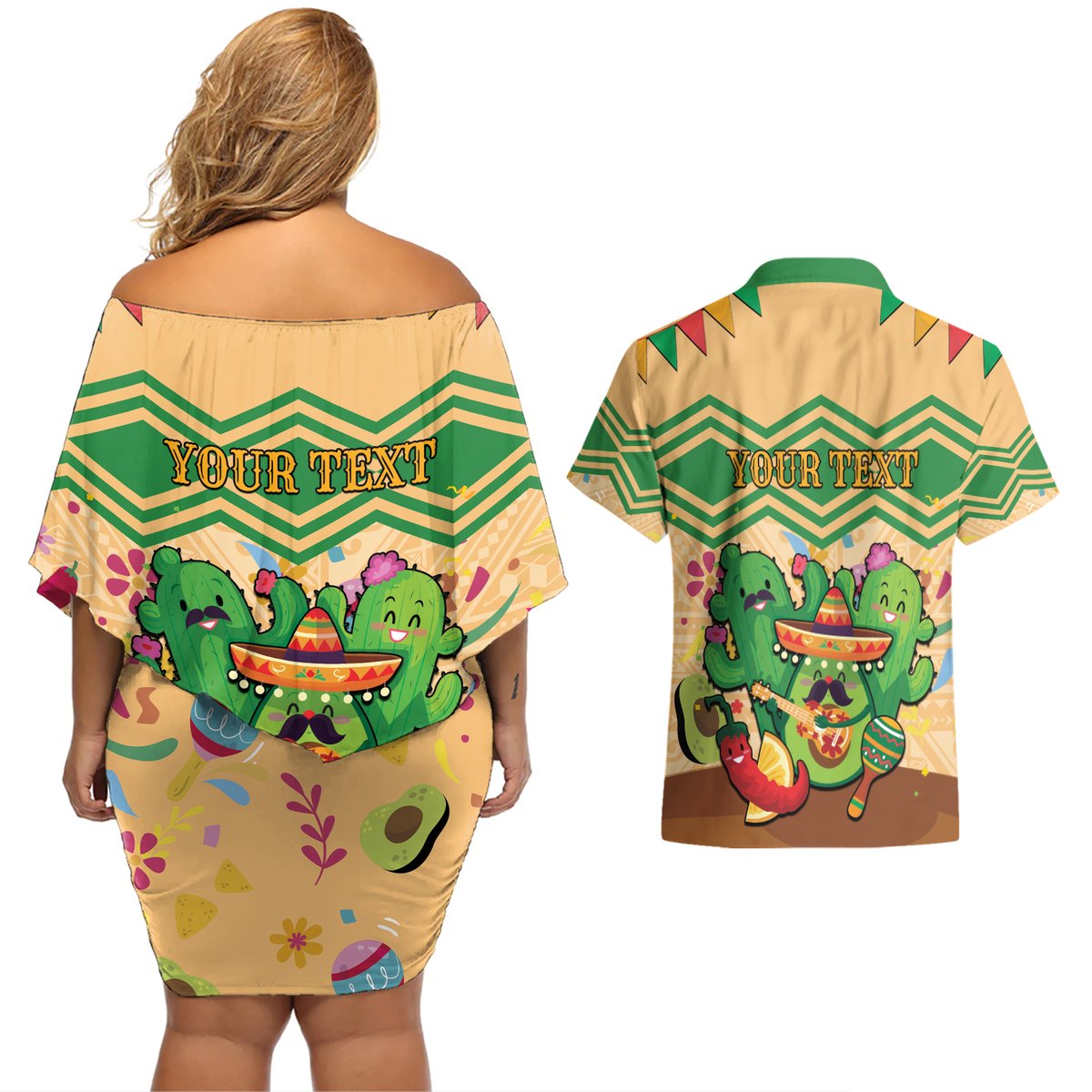Personalised Hawaii Cinco De Mayo Couples Matching Off Shoulder Short Dress and Hawaiian Shirt Funny Style LT05 - Polynesian Pride