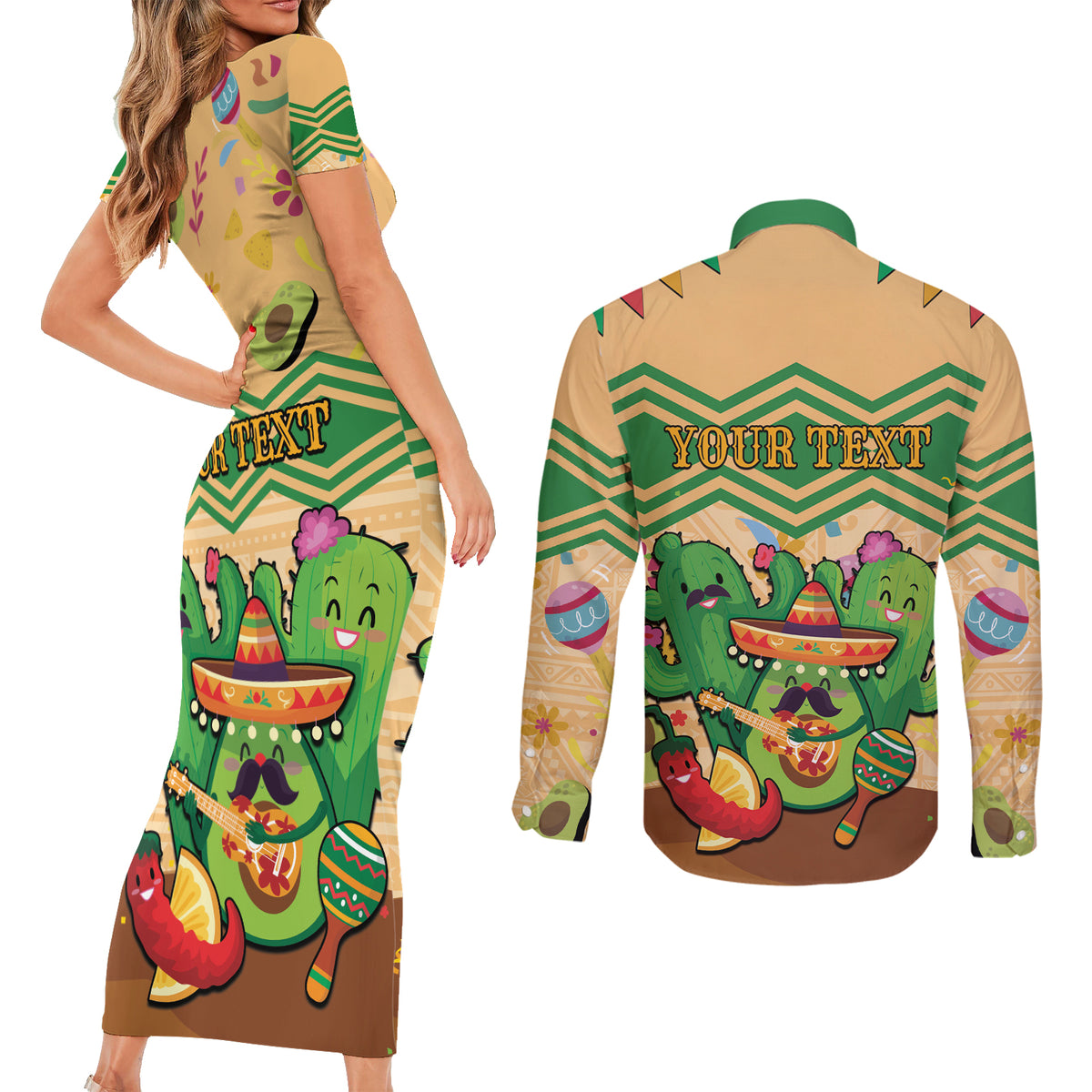 Personalised Hawaii Cinco De Mayo Couples Matching Short Sleeve Bodycon Dress and Long Sleeve Button Shirt Funny Style LT05 - Polynesian Pride