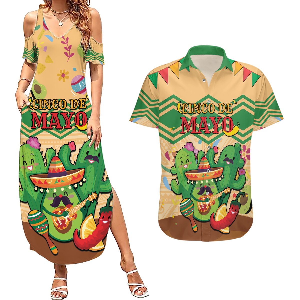 Personalised Hawaii Cinco De Mayo Couples Matching Summer Maxi Dress and Hawaiian Shirt Funny Style LT05 Brown - Polynesian Pride