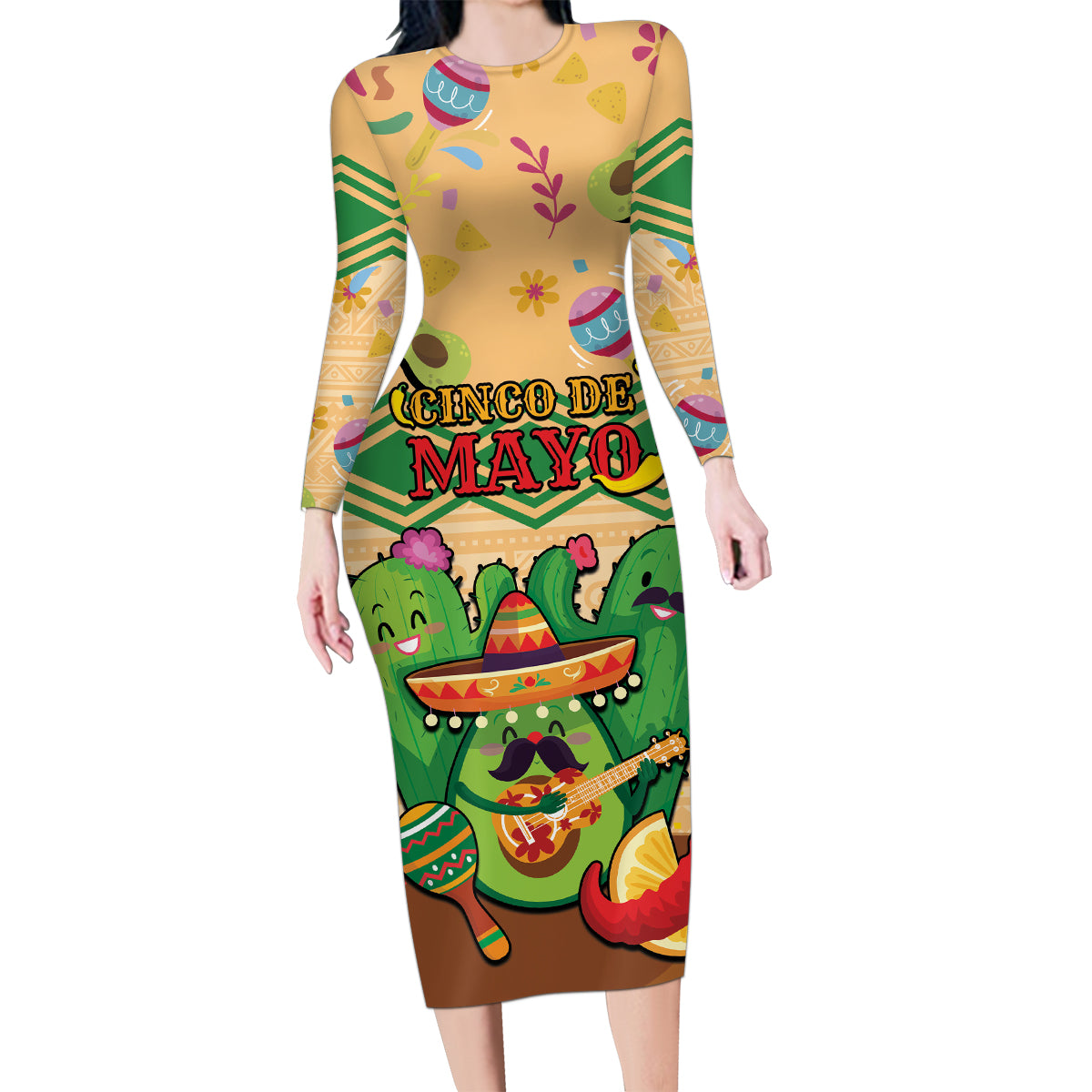 Personalised Hawaii Cinco De Mayo Family Matching Long Sleeve Bodycon Dress and Hawaiian Shirt Funny Style