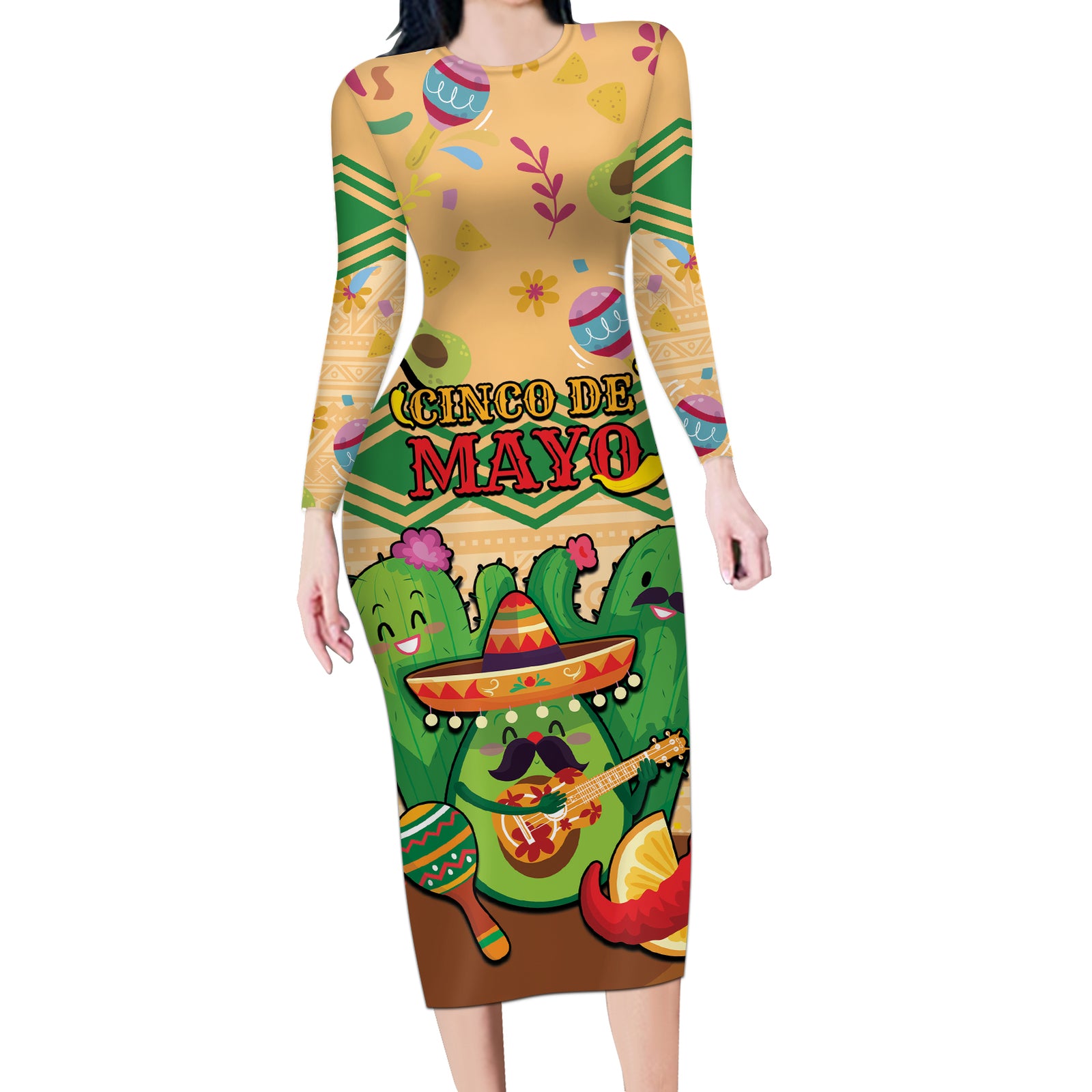 Personalised Hawaii Cinco De Mayo Long Sleeve Bodycon Dress Funny Style