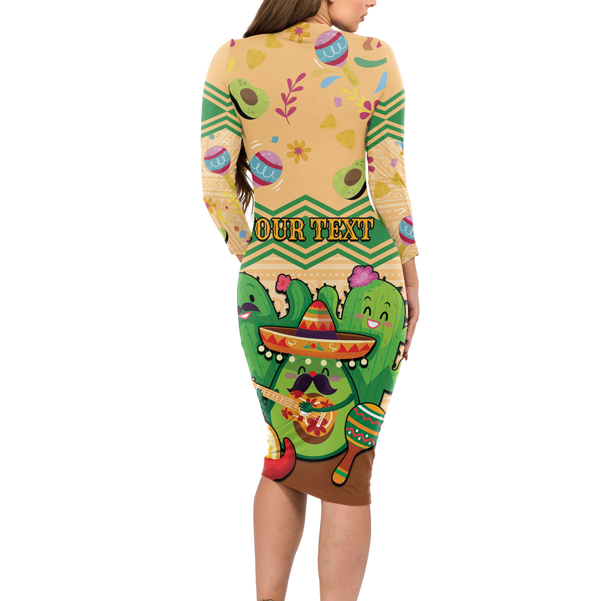 Personalised Hawaii Cinco De Mayo Long Sleeve Bodycon Dress Funny Style