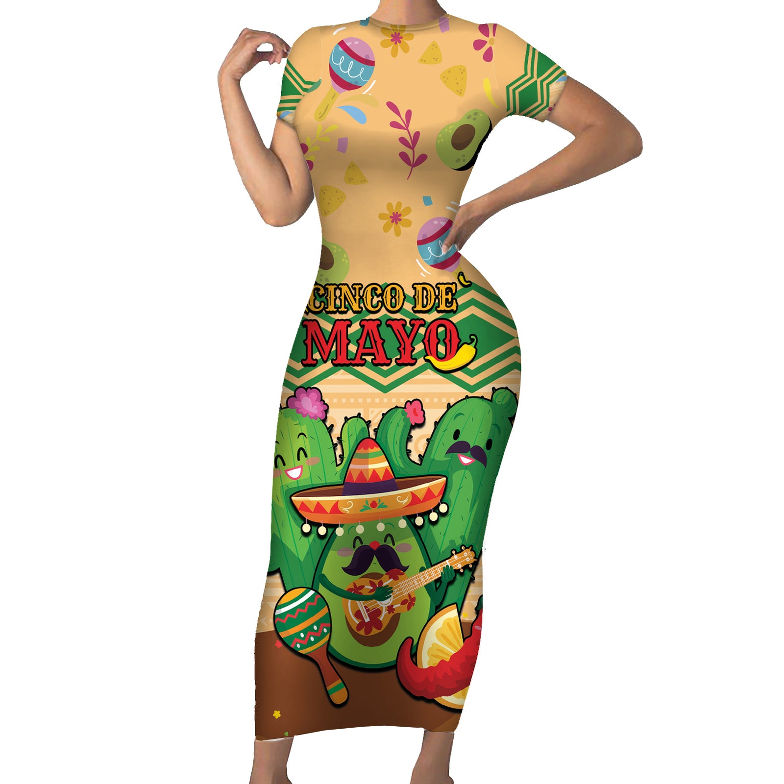 Personalised Hawaii Cinco De Mayo Short Sleeve Bodycon Dress Funny Style