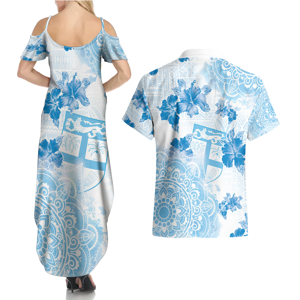 Happy Fiji Girmit Day Couples Matching Summer Maxi Dress and Hawaiian Shirt Fijian Tapa With Mandala Pattern