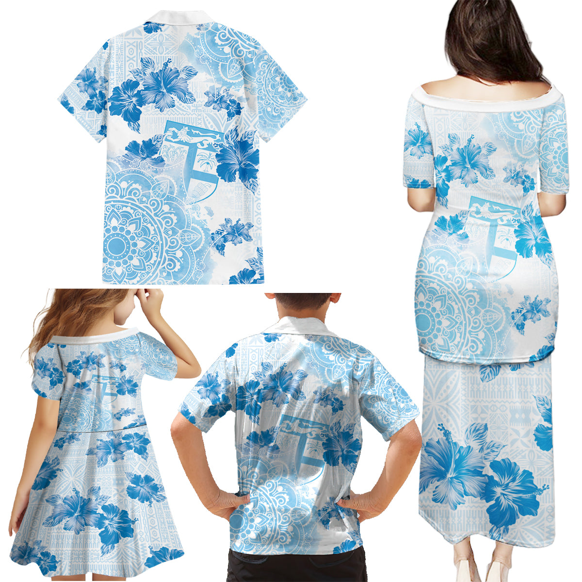 Happy Fiji Girmit Day Family Matching Puletasi and Hawaiian Shirt Fijian Tapa With Mandala Pattern