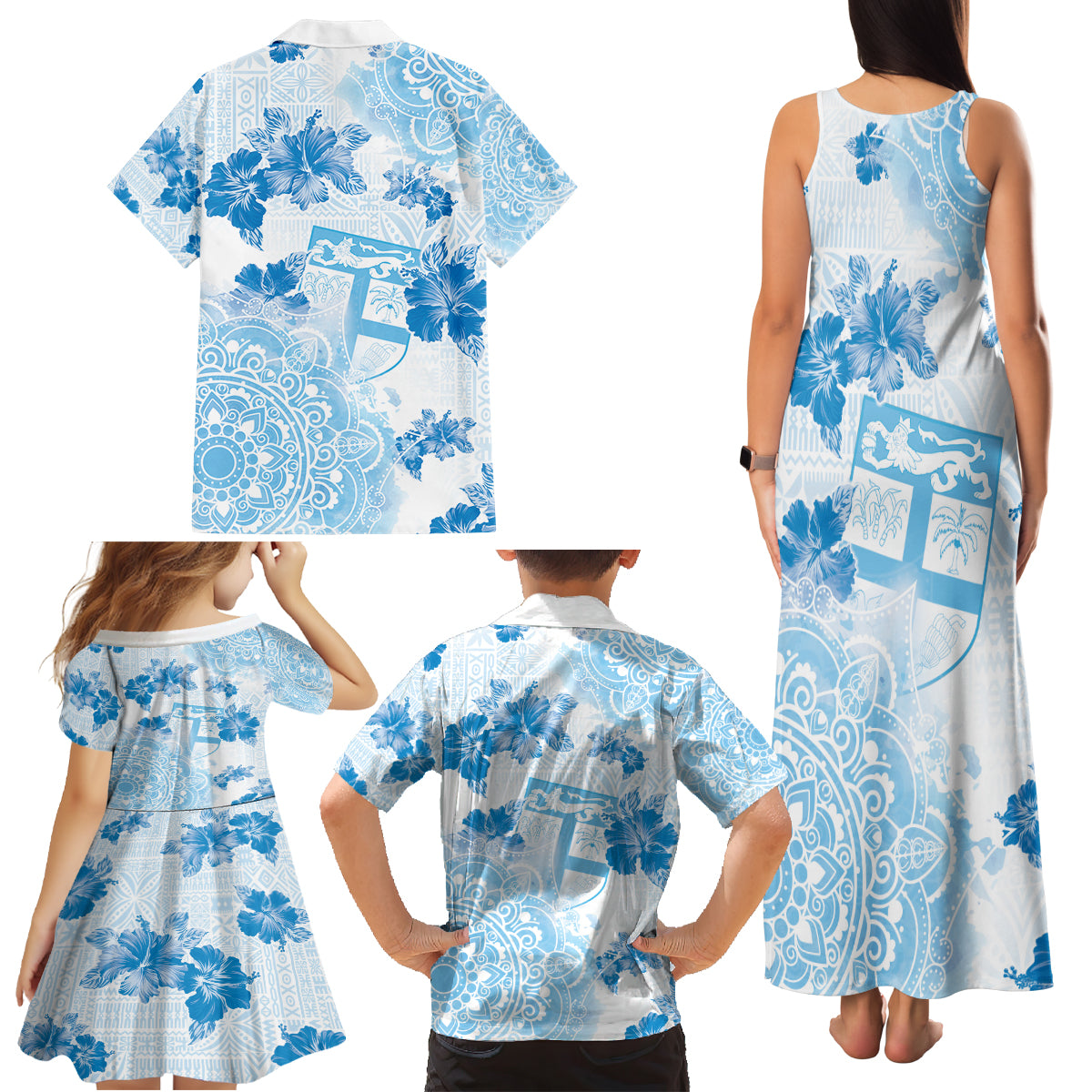Happy Fiji Girmit Day Family Matching Tank Maxi Dress and Hawaiian Shirt Fijian Tapa With Mandala Pattern