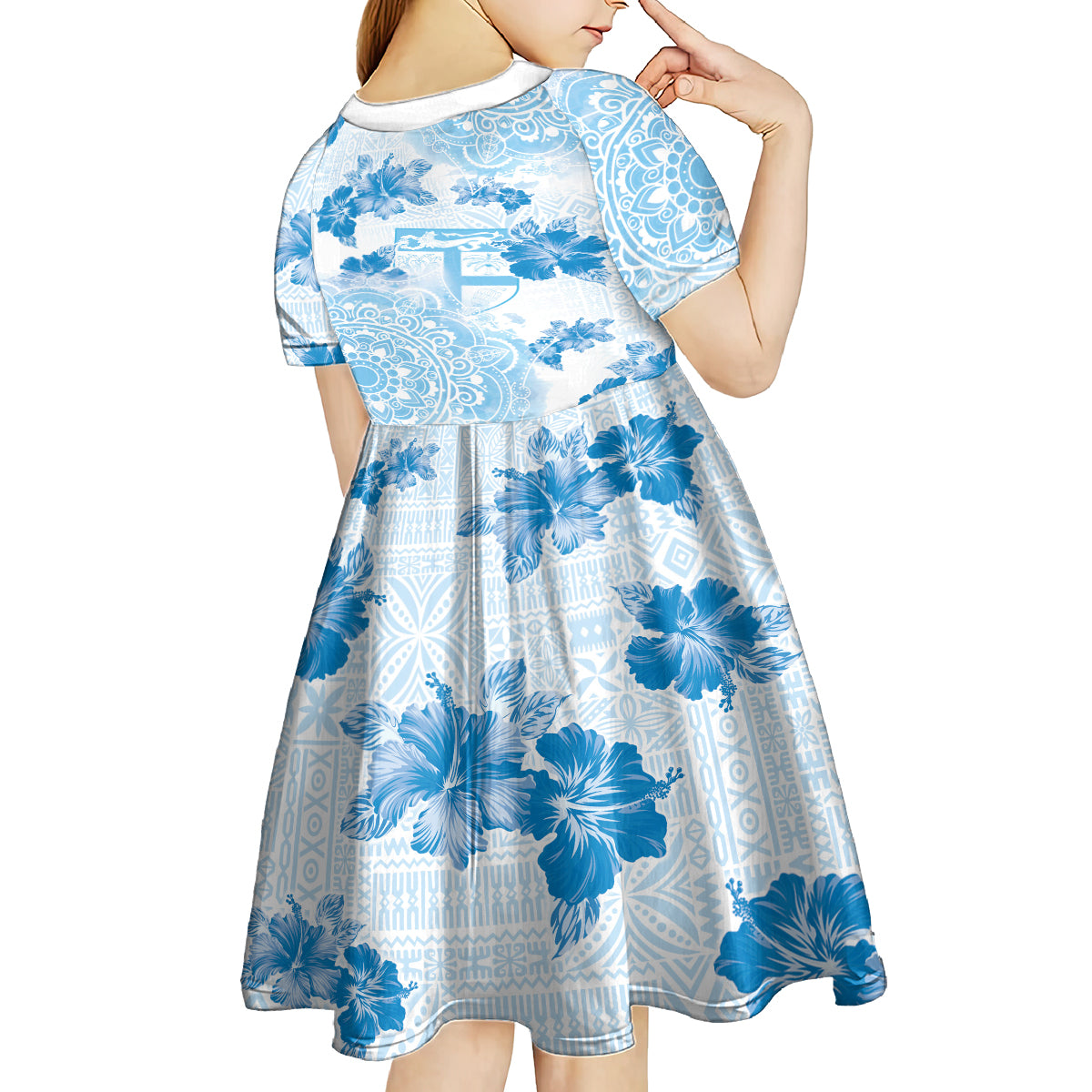 Happy Fiji Girmit Day Kid Short Sleeve Dress Fijian Tapa With Mandala Pattern