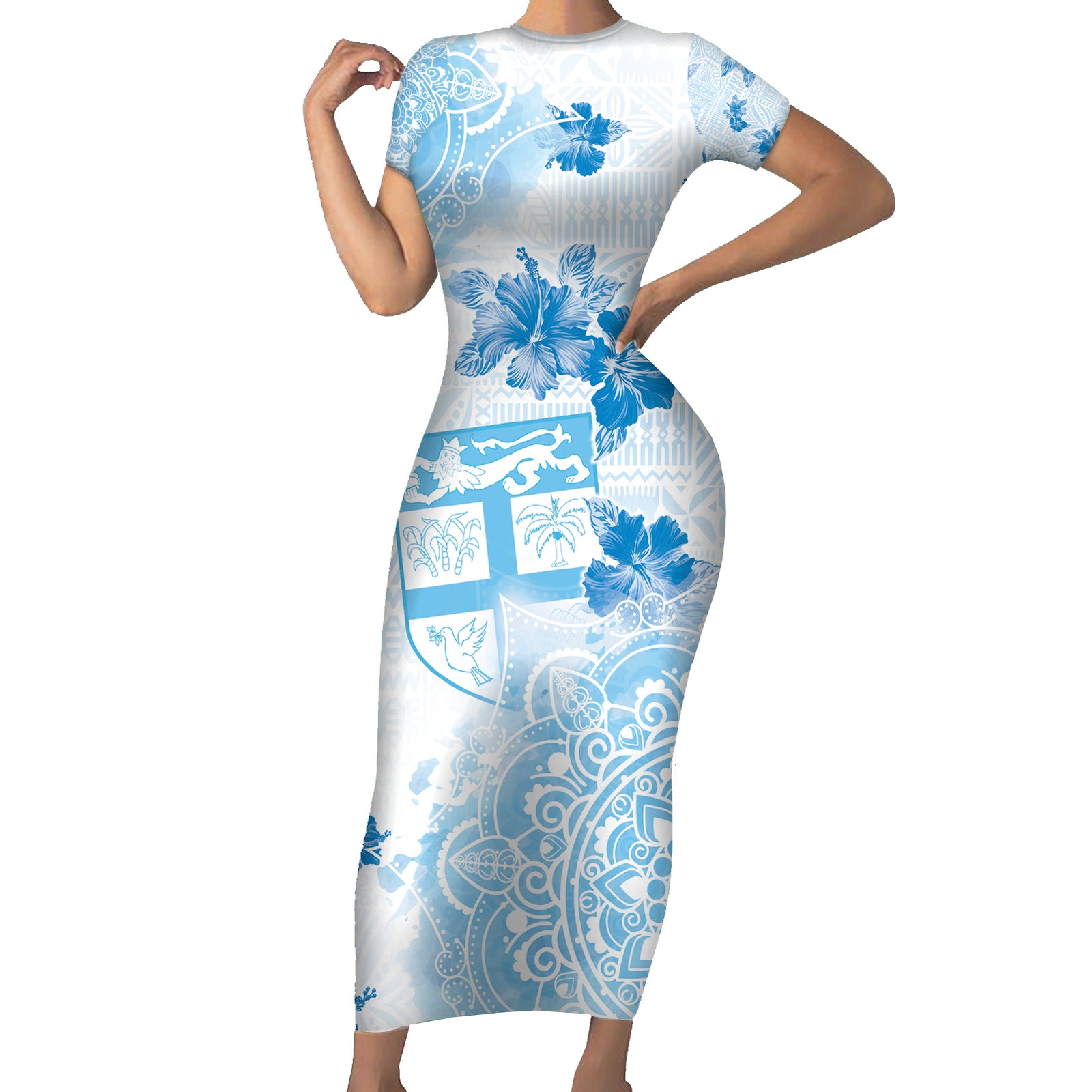 Happy Fiji Girmit Day Short Sleeve Bodycon Dress Fijian Tapa With Mandala Pattern