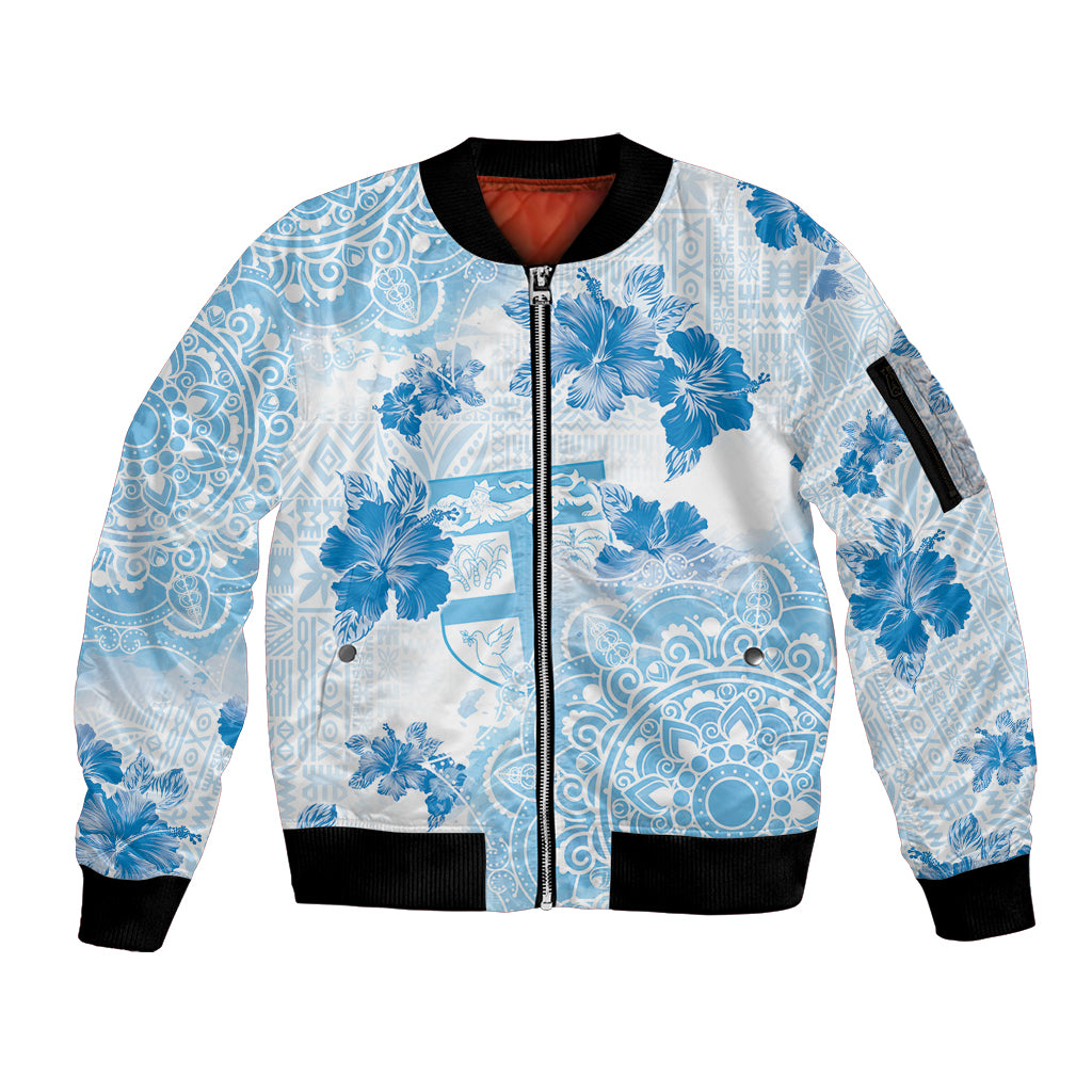 Happy Fiji Girmit Day Sleeve Zip Bomber Jacket Fijian Tapa With Mandala Pattern