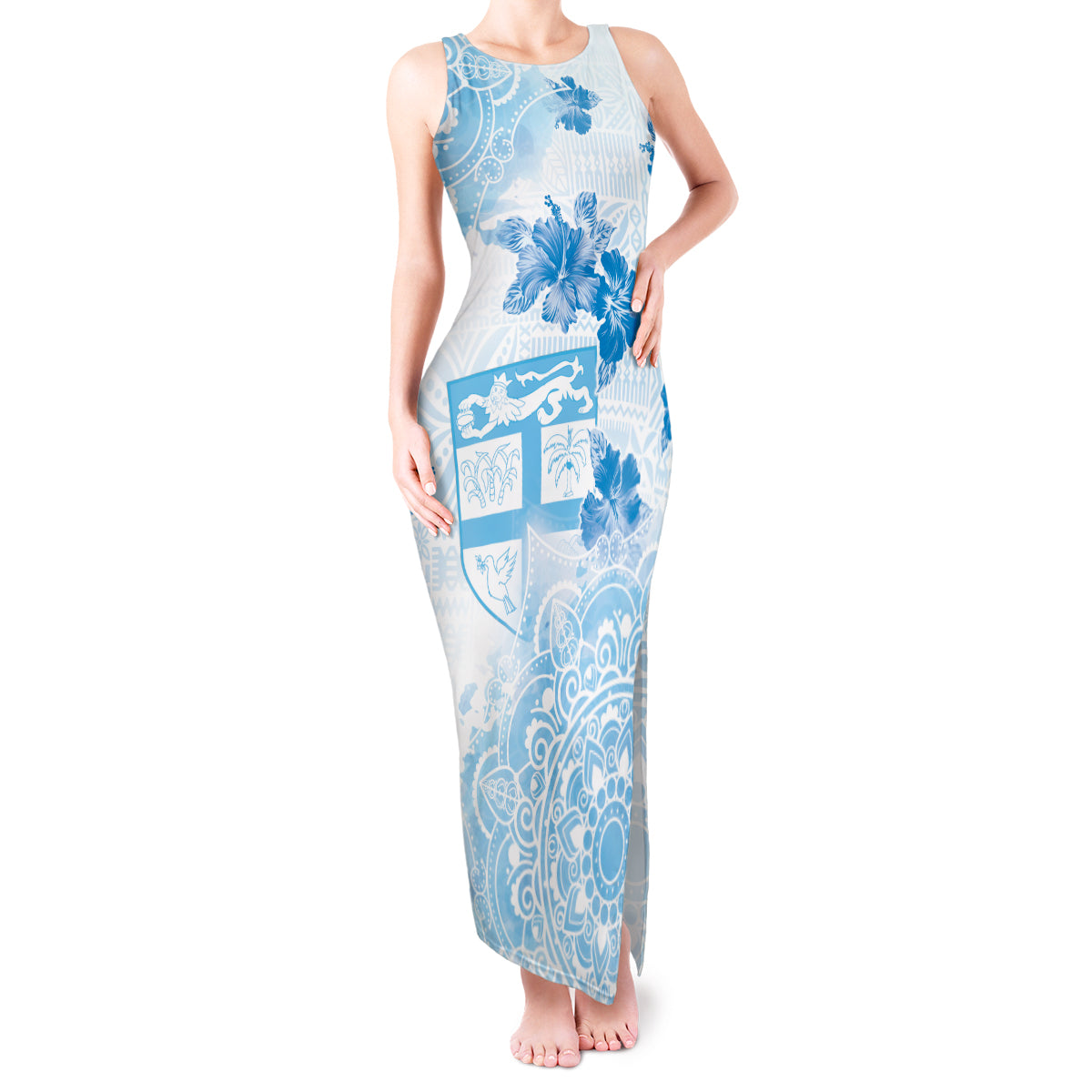 Happy Fiji Girmit Day Tank Maxi Dress Fijian Tapa With Mandala Pattern