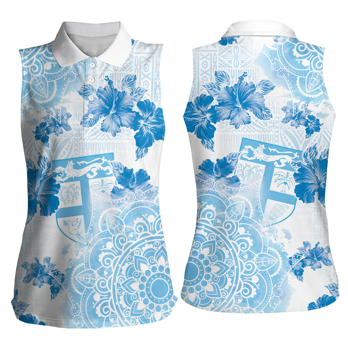 Happy Fiji Girmit Day Women Sleeveless Polo Shirt Fijian Tapa With Mandala Pattern