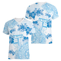 Happy Fiji Girmit Day Women V-Neck T-Shirt Fijian Tapa With Mandala Pattern