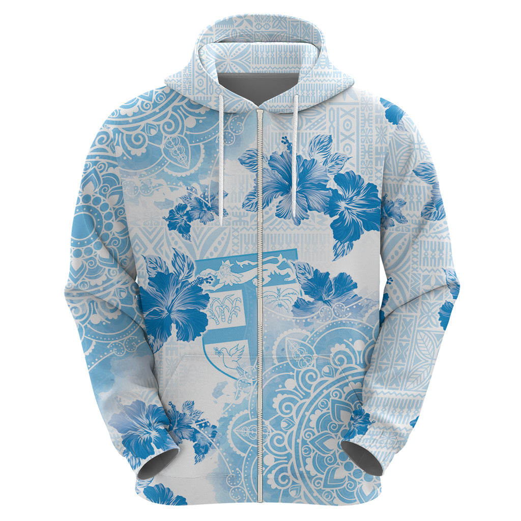 Happy Fiji Girmit Day Zip Hoodie Fijian Tapa With Mandala Pattern